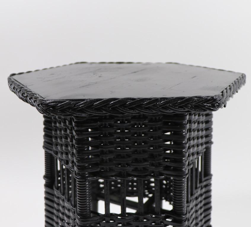 Diminutive Wicker Table in Black Paint Finish Attributed to Haywood Wakefield In Good Condition In New York, NY
