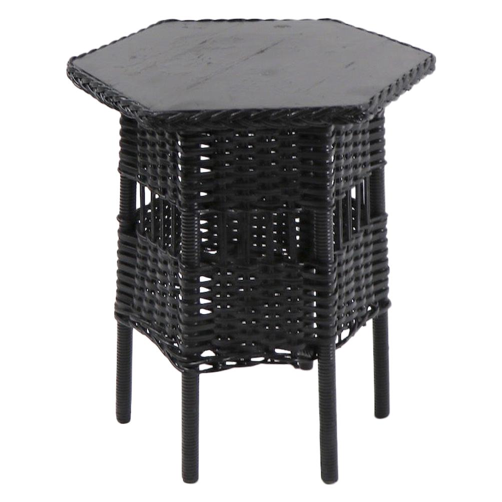 Diminutive Wicker Table in Black Paint Finish Attributed to Haywood Wakefield