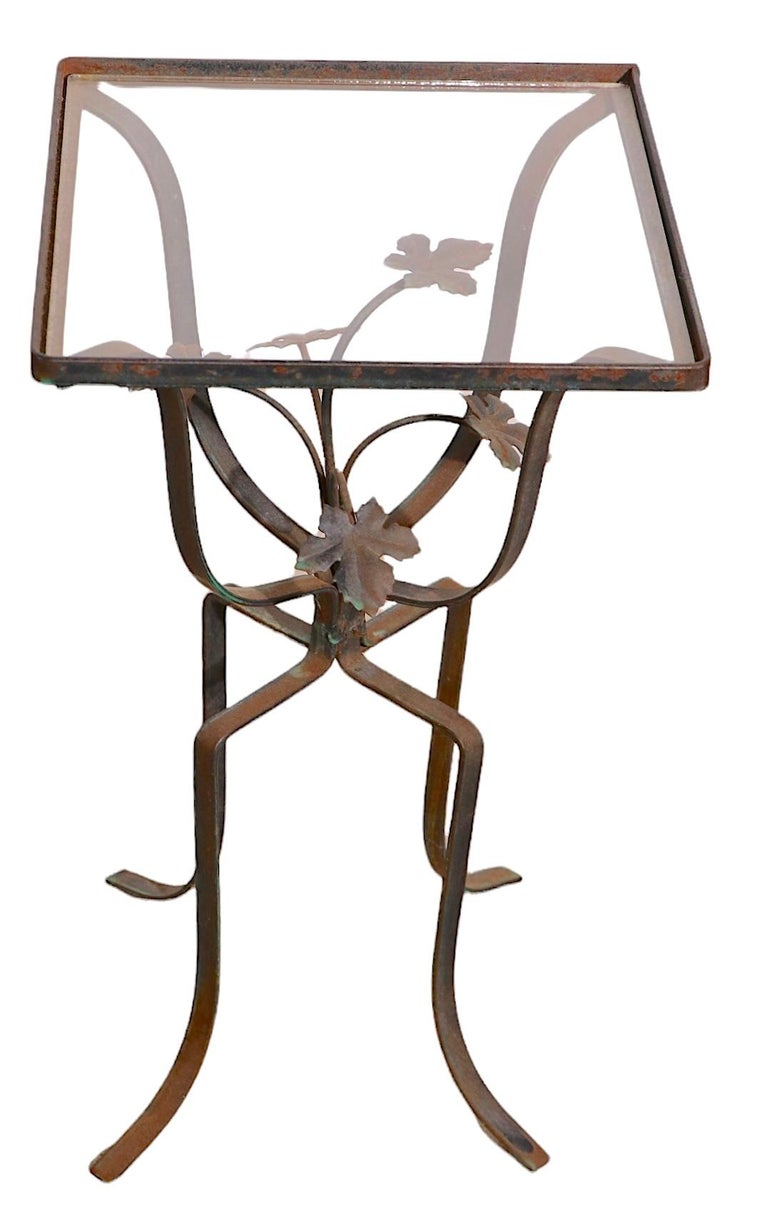 Diminutive Wrought Iron Patio, Garden Side Table with Floral Detail at