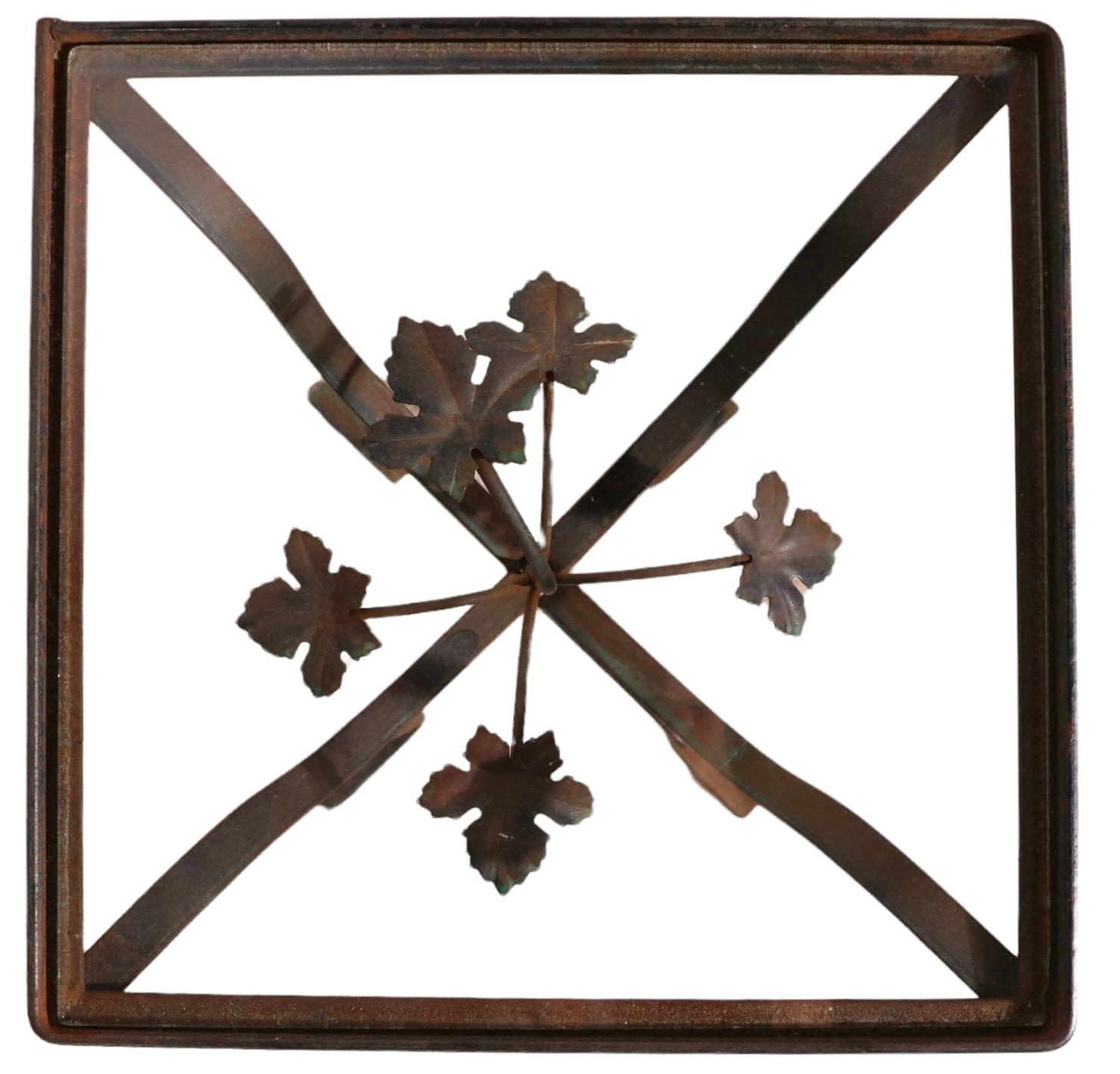 Mid-Century Modern Diminutive Wrought Iron Patio, Garden Side Table with Floral Detail