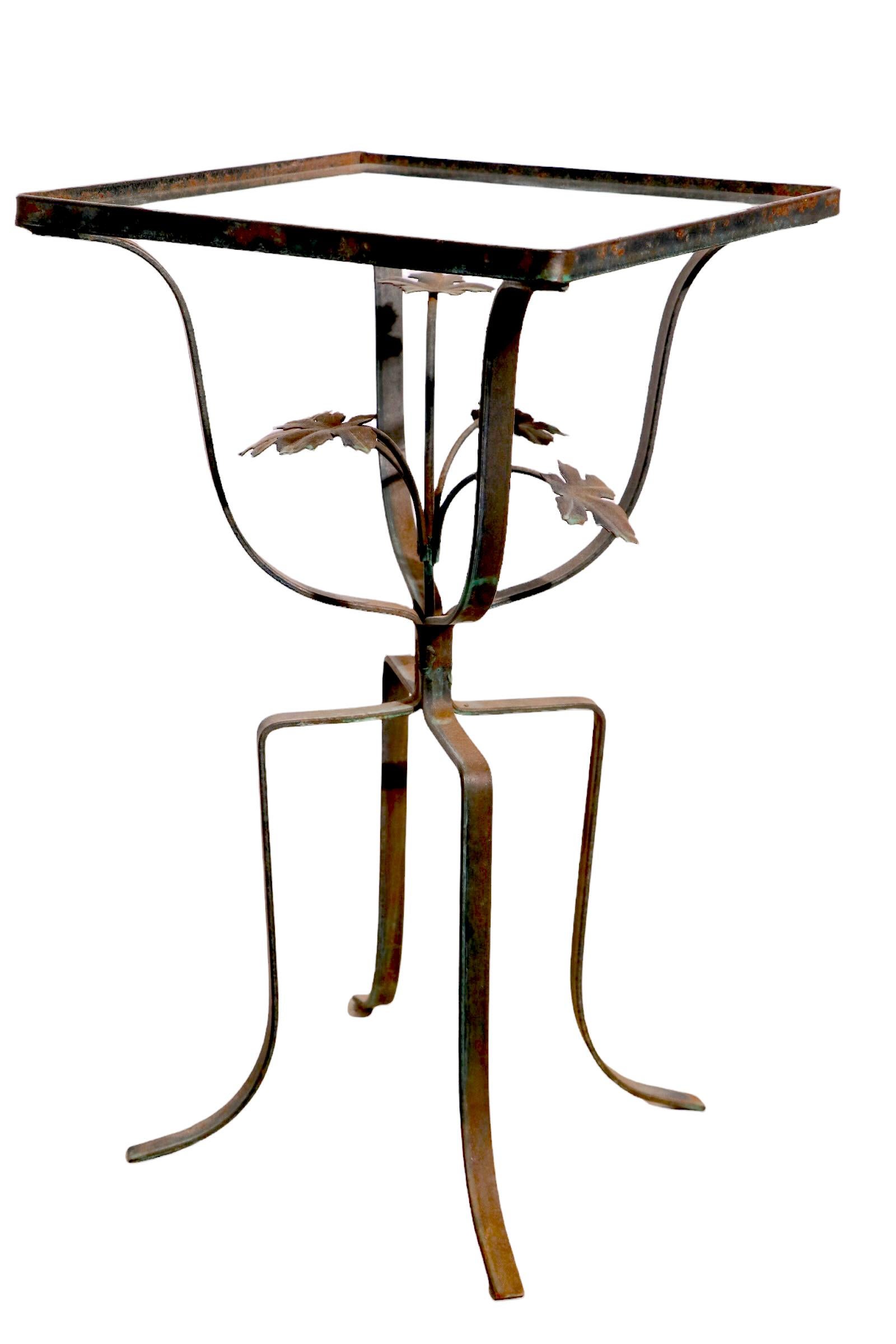Diminutive Wrought Iron Patio, Garden Side Table with Floral Detail In Good Condition In New York, NY