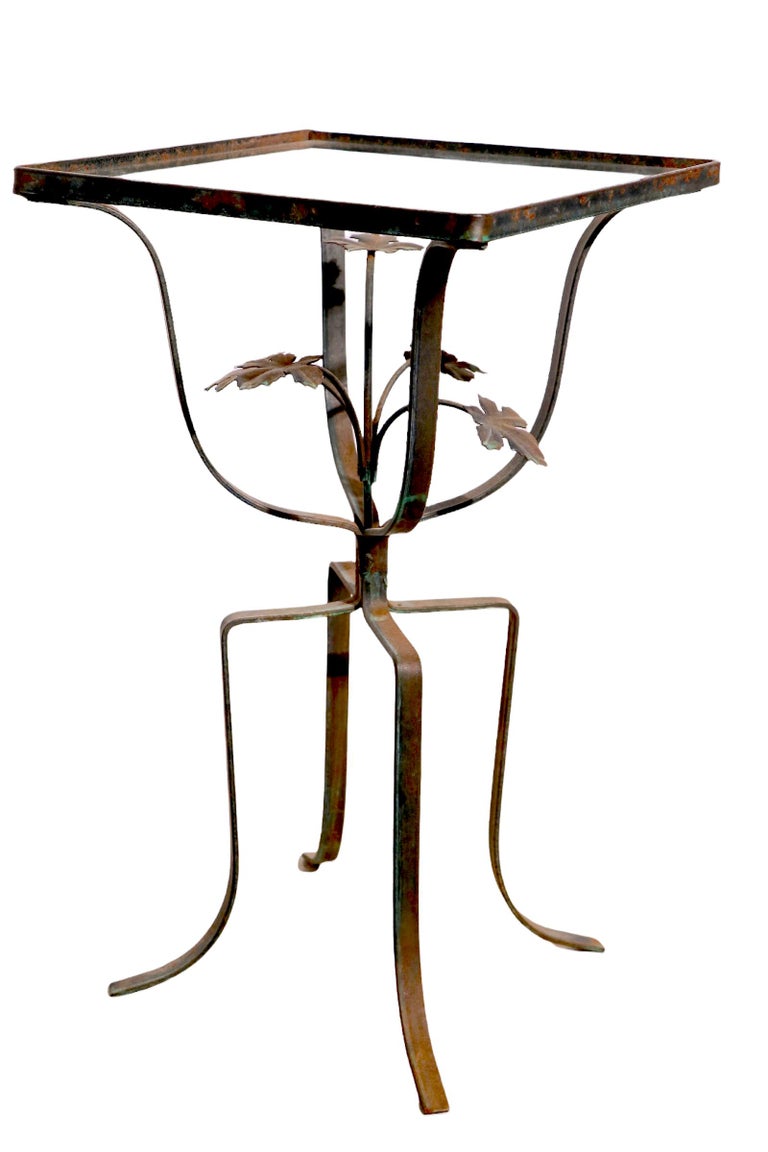 Diminutive Wrought Iron Patio, Garden Side Table with Floral Detail at