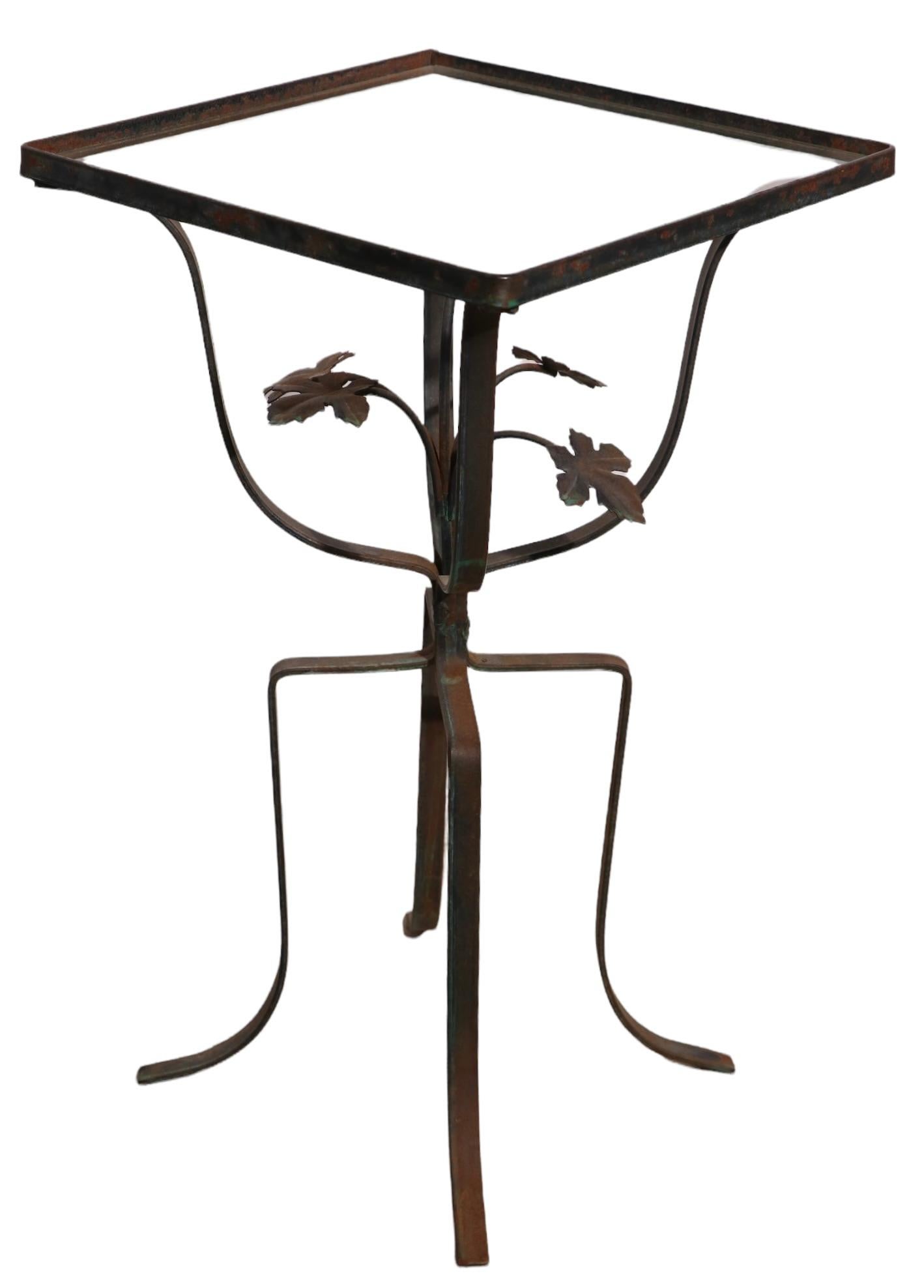 20th Century Diminutive Wrought Iron Patio, Garden Side Table with Floral Detail