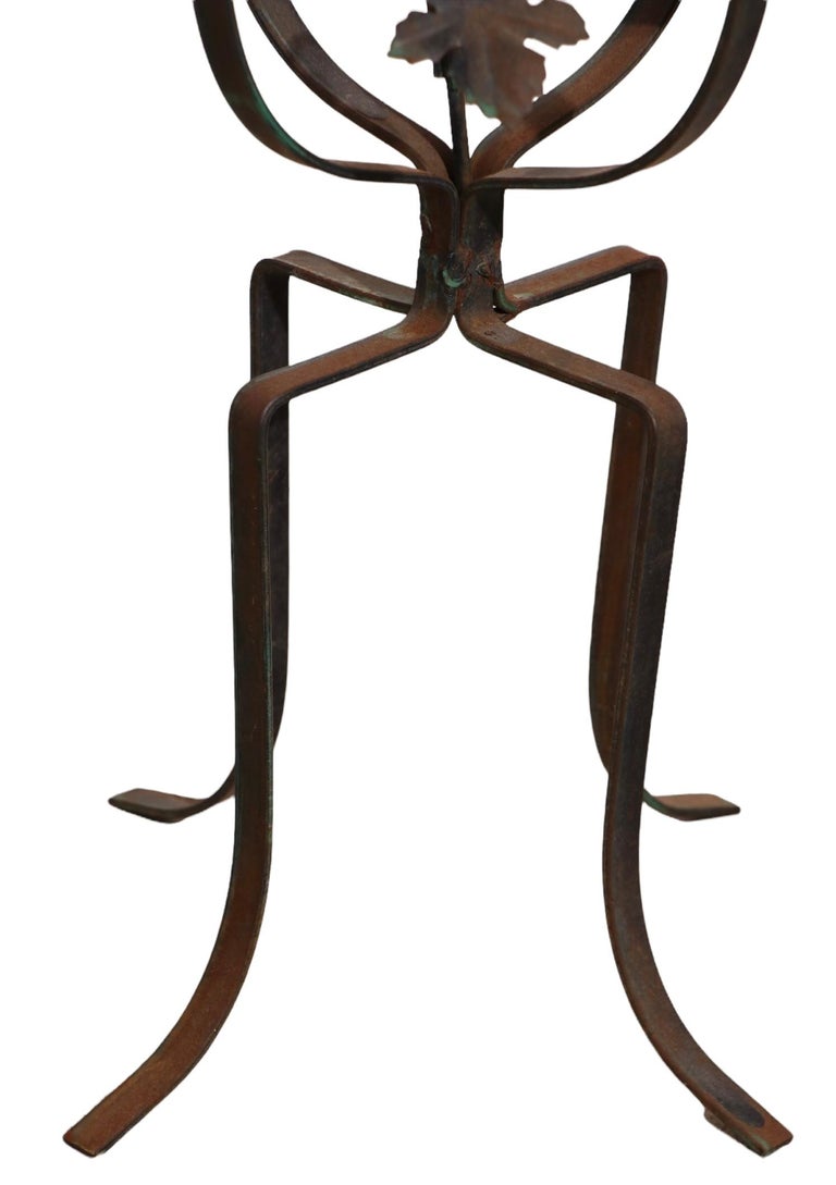 Diminutive Wrought Iron Patio, Garden Side Table with Floral Detail at