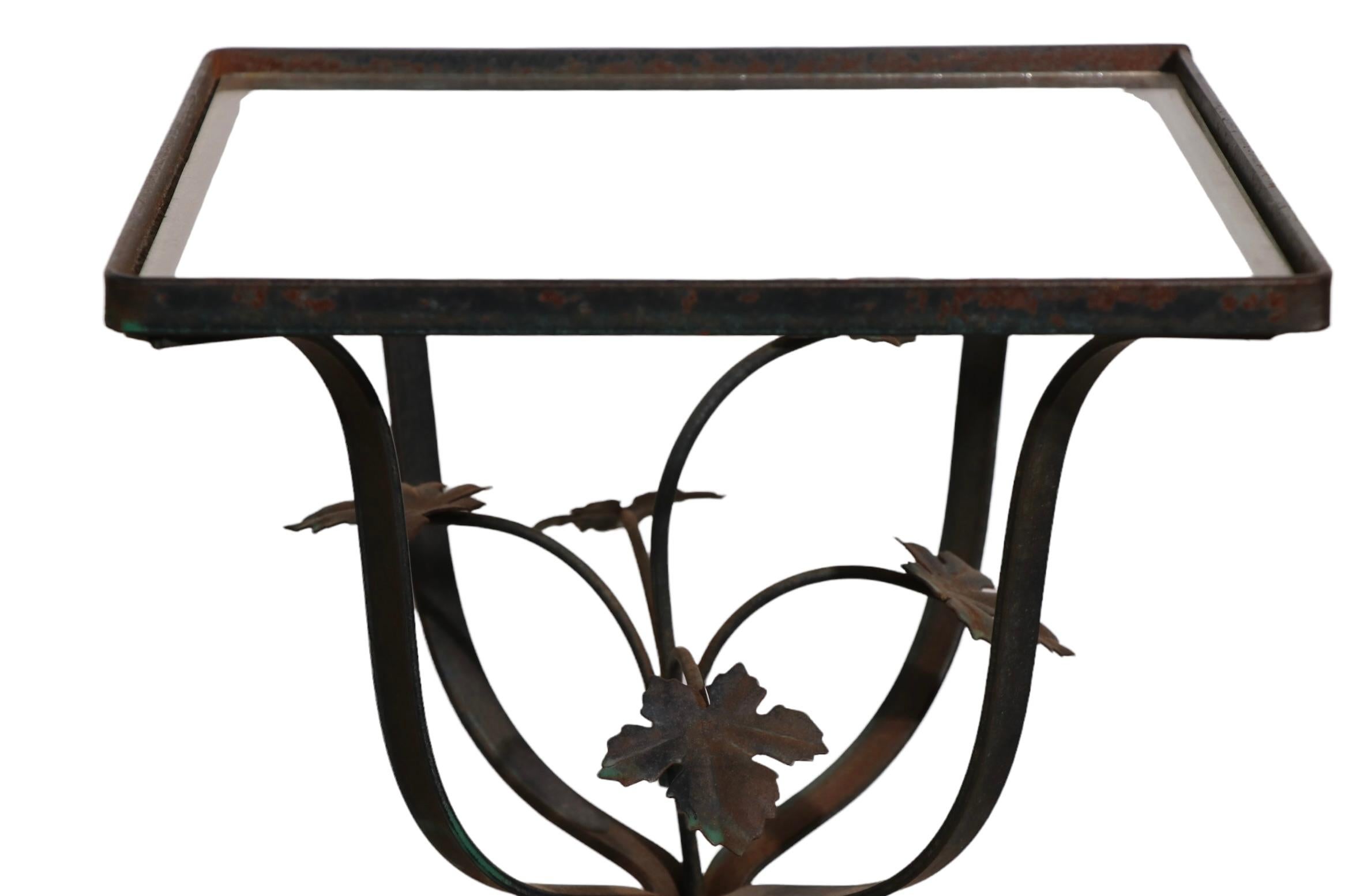 Diminutive Wrought Iron Patio, Garden Side Table with Floral Detail 1