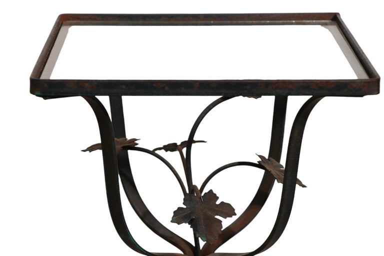 Diminutive Wrought Iron Patio, Garden Side Table with Floral Detail at