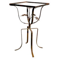 Used Diminutive Wrought Iron Patio, Garden Side Table with Floral Detail