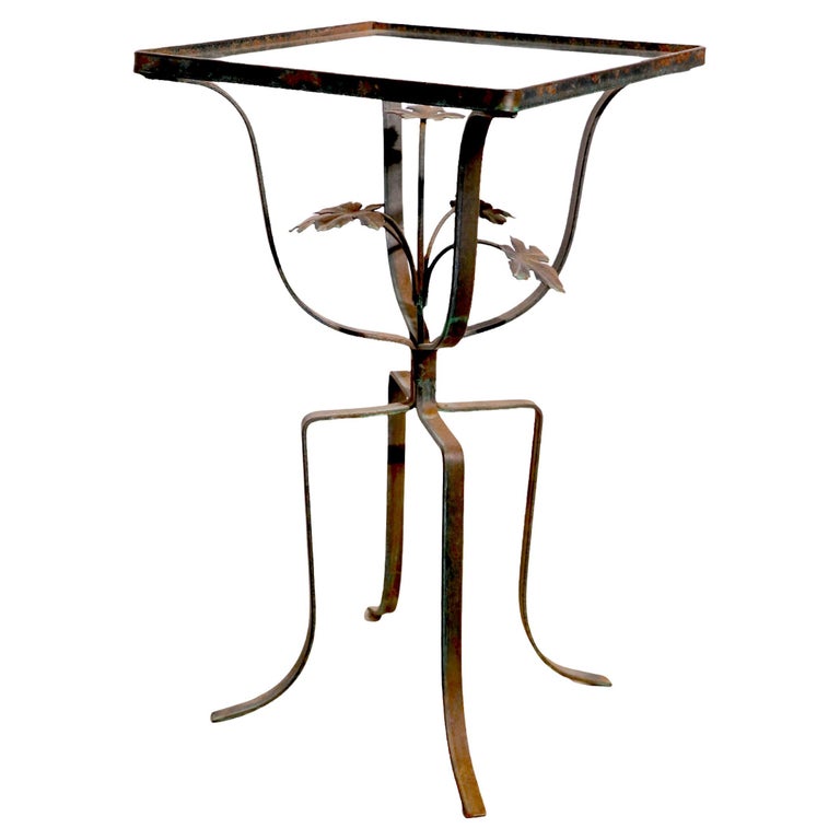 Diminutive Wrought Iron Patio, Garden Side Table with Floral Detail at
