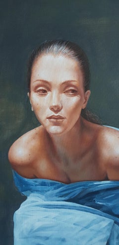 A Dream - Oil Acrylic Figurative Painting Ivory Blue White Brown Green