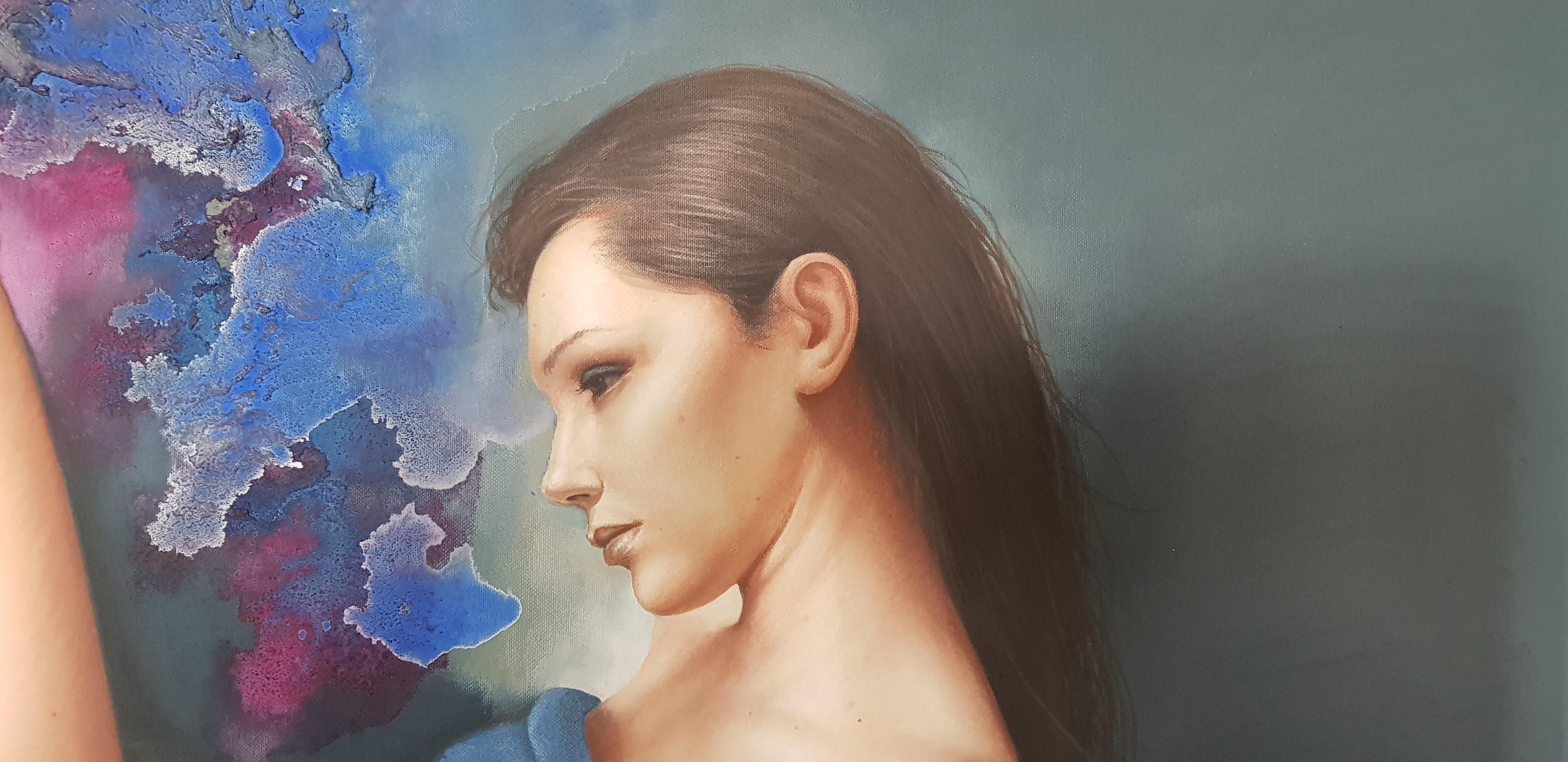 Pedazo De Madera - Óleo Acrílico Pintura Figurativa Marfil Púrpura Azul Blanco Marrón - Painting de Dimitar Voynov - Junior