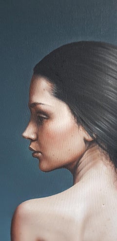 Waiting for the tide - Oil Acrylic Figurative Ivory Blue White Brown Green