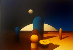 Composition V - Modern Art Cubism Oil Painting Colours Blue Brown Orange Black
