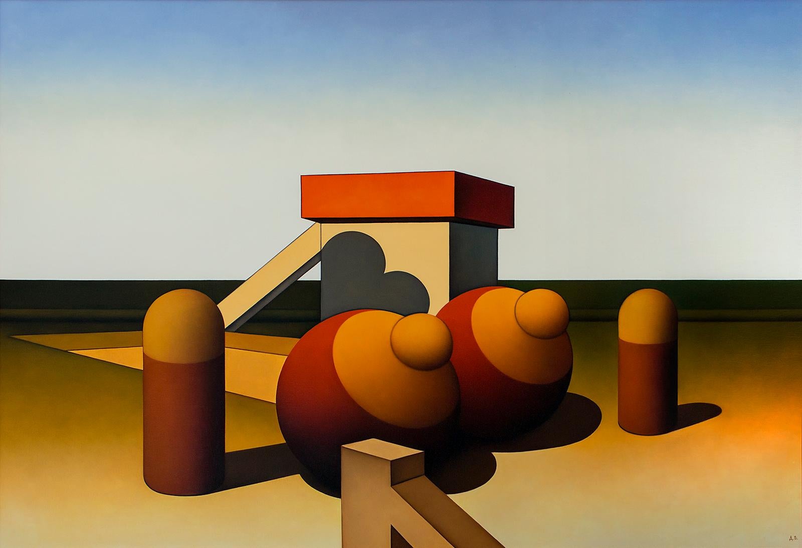 Landscape Print de Dimiter Buyukliiski Mitchi - Nuevo Mundo 7 - Impresión Lienzo Paisaje Amarillo Naranja Rojo Marrón Azul Negro Blanco
