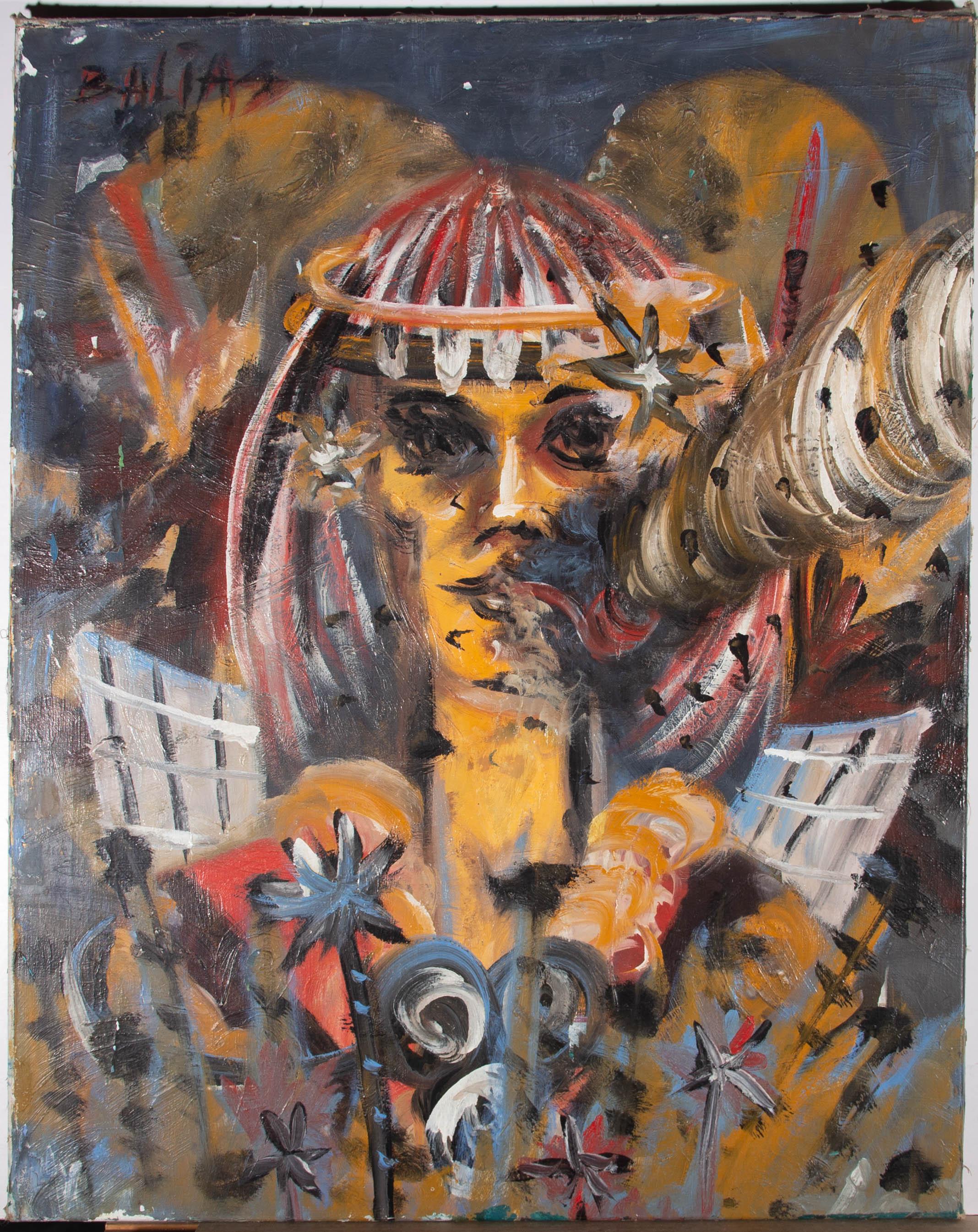 Dimitri Balias - 1980 Oil, Femme A La Pipe For Sale 1