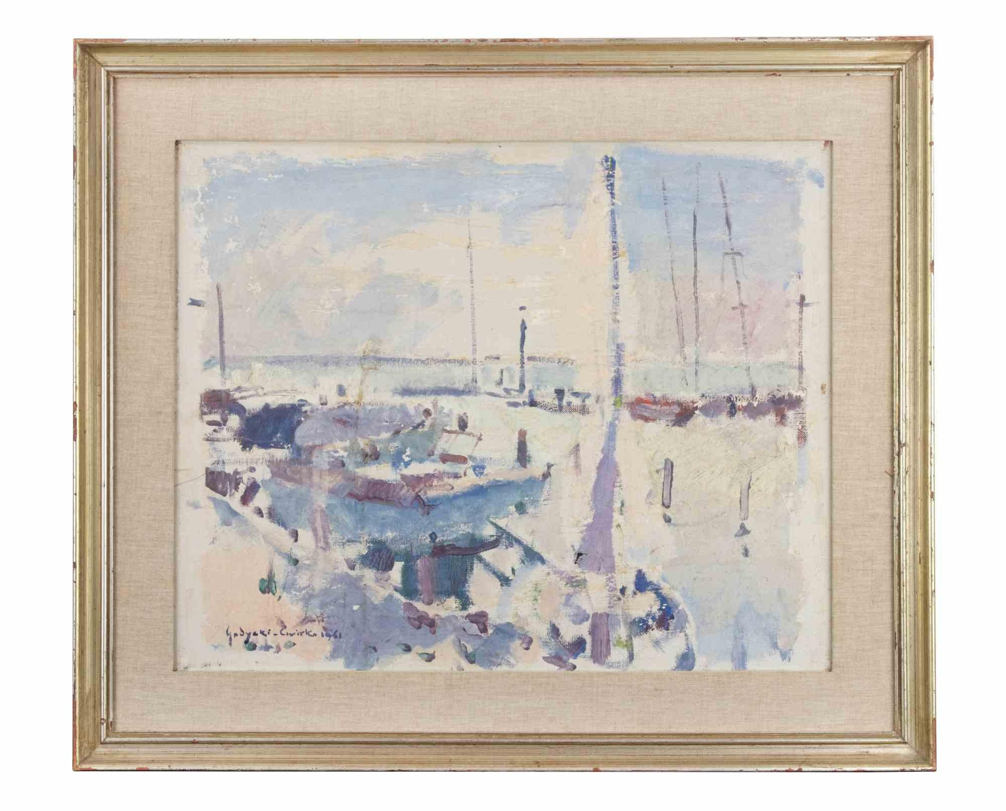 Northen Sea is an oil on canvas realized by Dimitri Godicky Cwirko in 1961.

Hand signed and dated.

Includes a wooden contemporary frame cm. 54.5x65.