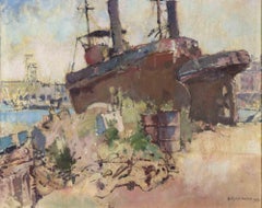 Beached Boat - Oil Paint by Dimitri Godycki Cwirko - 1957