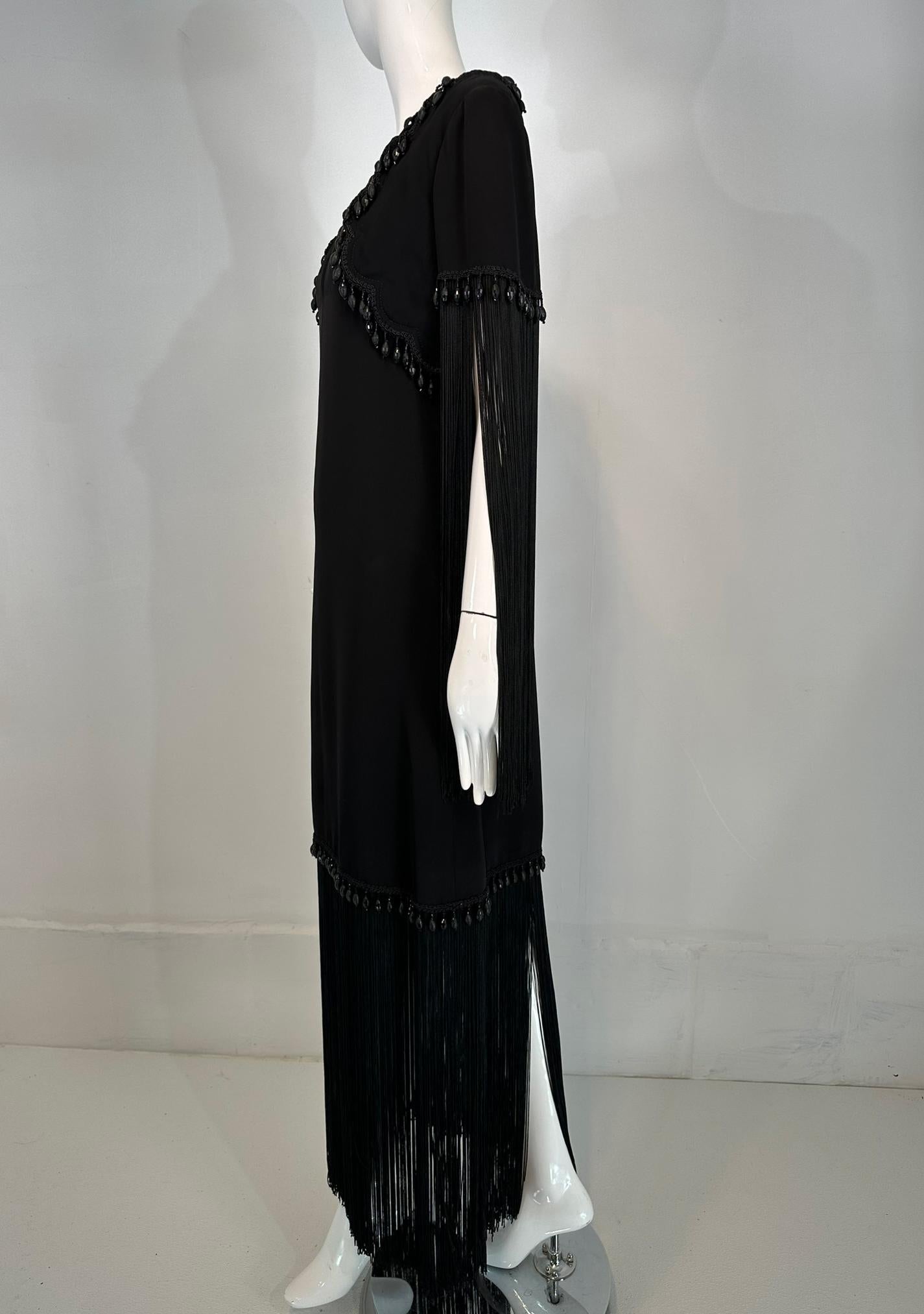 Dimitri Kritsas Haute Couture New York 1960s-70 Black Bead & Fringe Evening Gown For Sale 6
