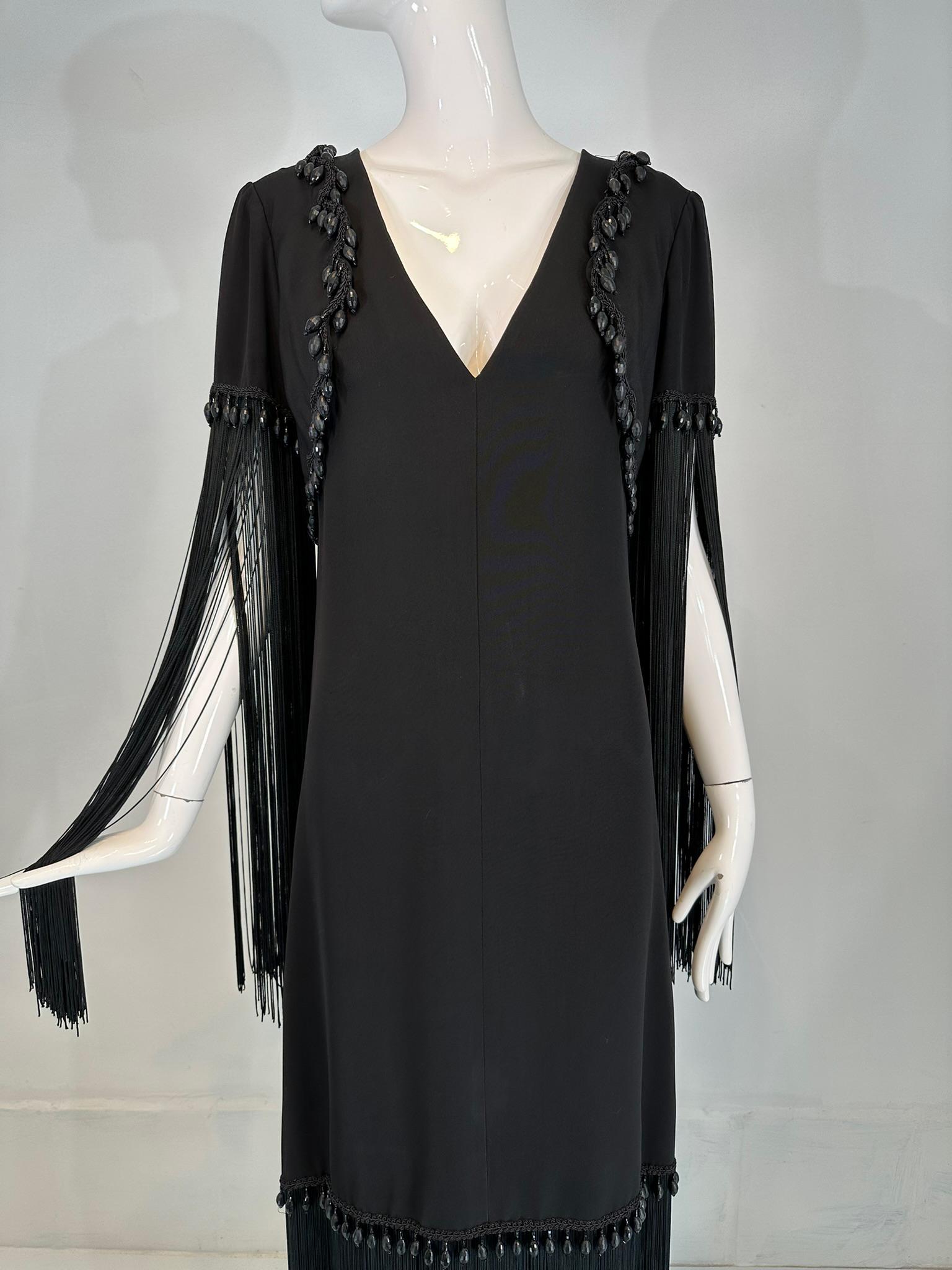 Dimitri Kritsas Haute Couture New York 1960s-70 Black Bead & Fringe Evening Gown For Sale 9