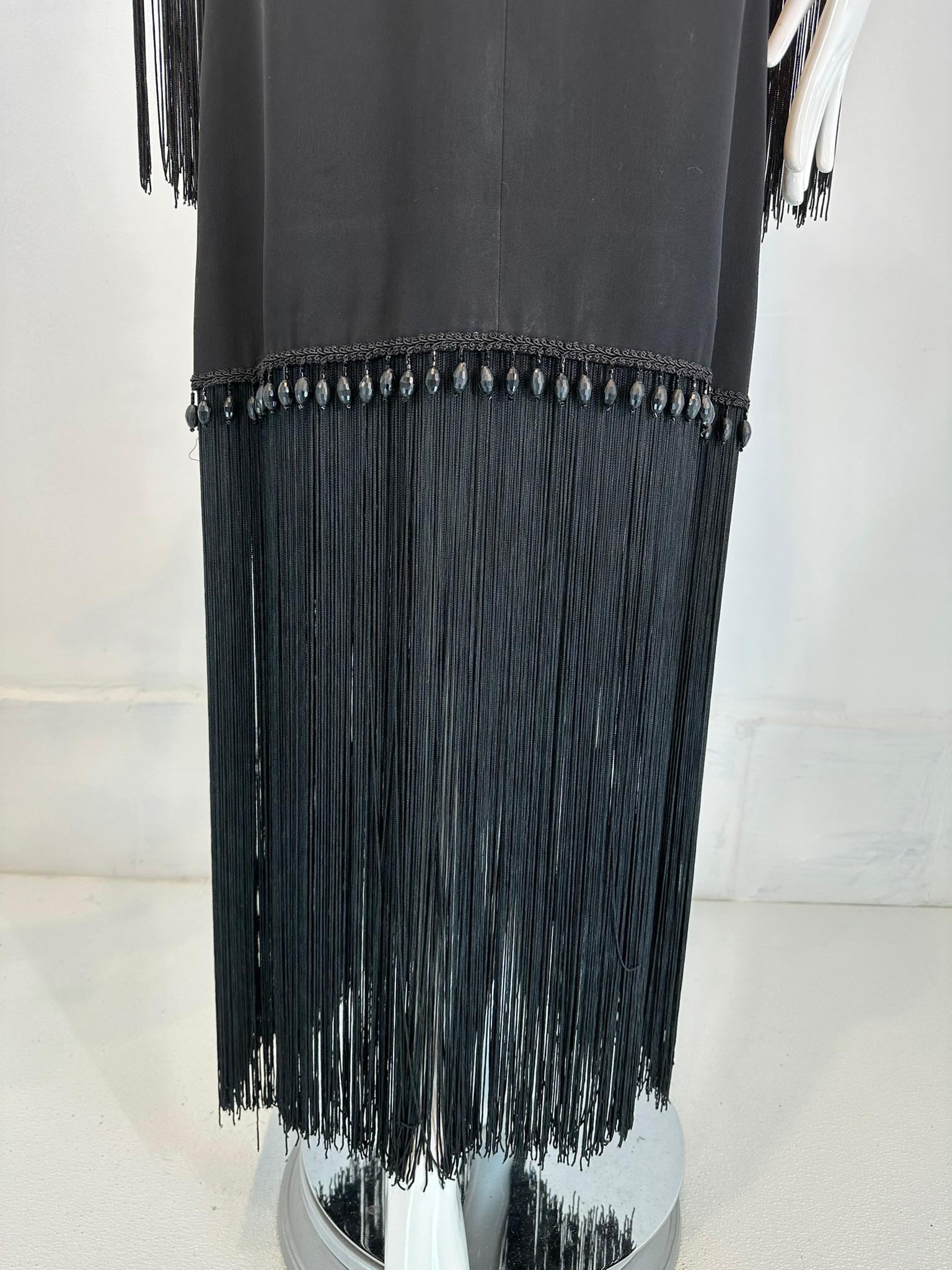 Dimitri Kritsas Haute Couture New York 1960s-70 Black Bead & Fringe Evening Gown For Sale 10