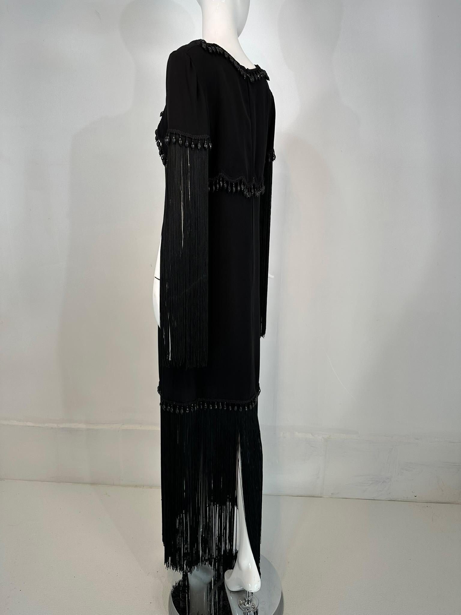Dimitri Kritsas Haute Couture New York 1960s-70 Black Bead & Fringe Evening Gown For Sale 5