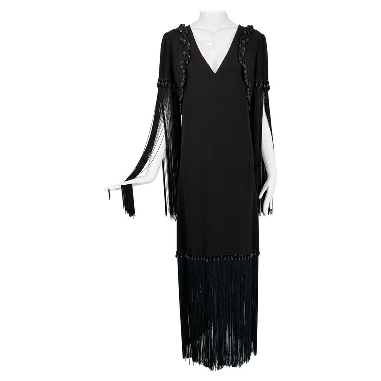 Abito da sera nero con perline e frange di Dimitri Kritsas Haute