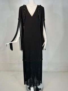 Dimitri Kritsas Haute Couture New York 1960s-70 Robe de soirée noire perlée et à franges