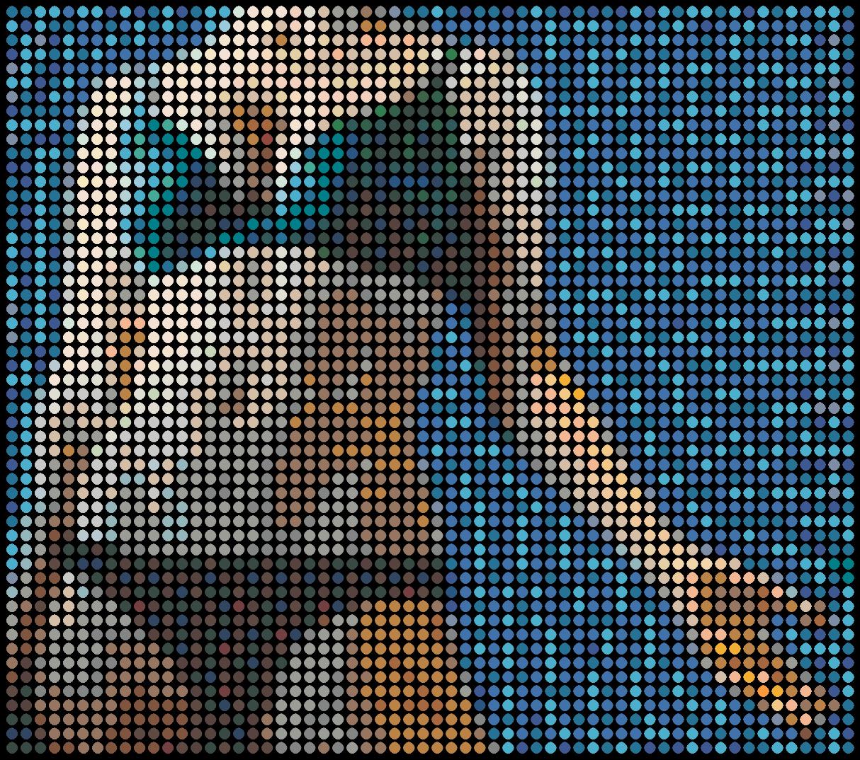Serie: Bildlich
Öl-Emaille-Farbe auf Leinwand

Für mich ist jeder farbige Punkt wie eine Person. Du und ich und alle anderen. Gemeinsam bilden wir alle das abgebildete Bild. Sie werden feststellen, dass in meiner Arbeit alle Punkte gleichmäßig in