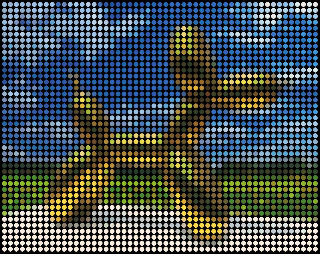 Serie: Pop
Öl-Emaille-Farbe auf Leinwand

Für mich ist jeder farbige Punkt wie eine Person. Du und ich und alle anderen. Gemeinsam bilden wir alle das abgebildete Bild. Sie werden feststellen, dass in meiner Arbeit alle Punkte gleichmäßig in einem
