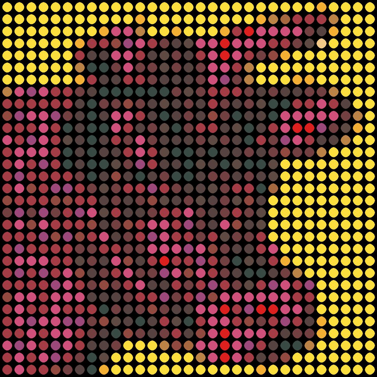 Series: Pop
Oil Enamel Paint on Canvas

I consider each colored dot to be like a person. You and me and everyone. Together we all make up that image shown. You will notice that in my work all the dots are spread out evenly in a grid. The grid stands