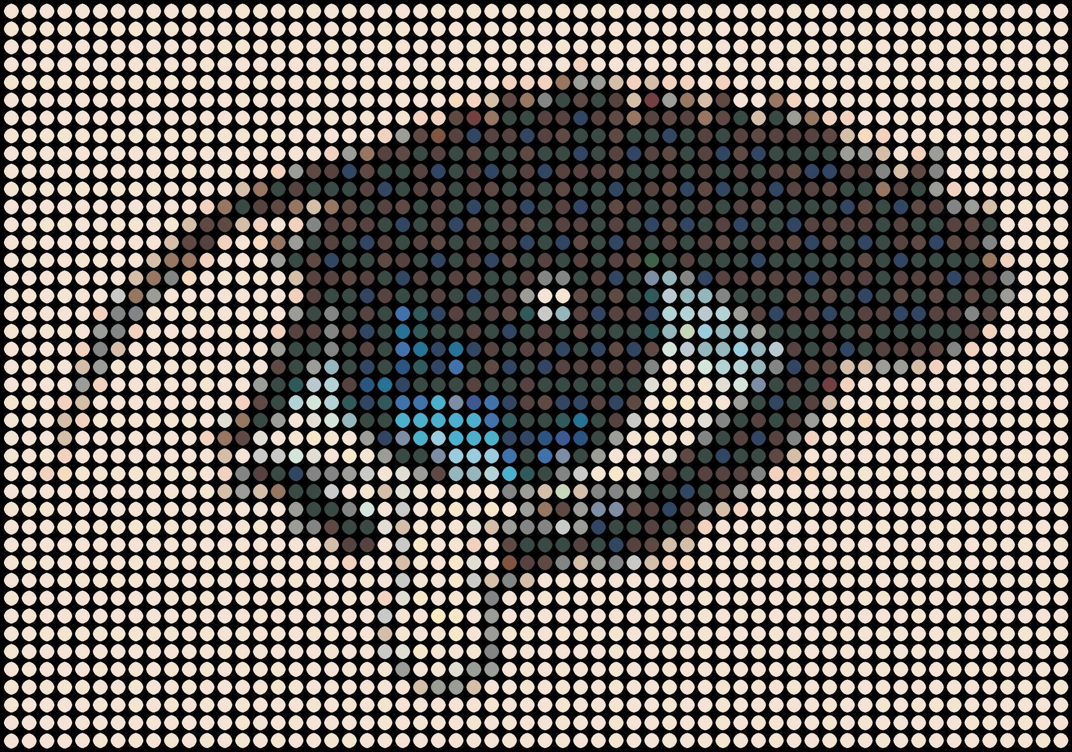 Series: Pop
Oil Enamel Paint on Canvas

I consider each colored dot to be like a person. You and me and everyone. Together we all make up that image shown. You will notice that in my work all the dots are spread out evenly in a grid. The grid stands