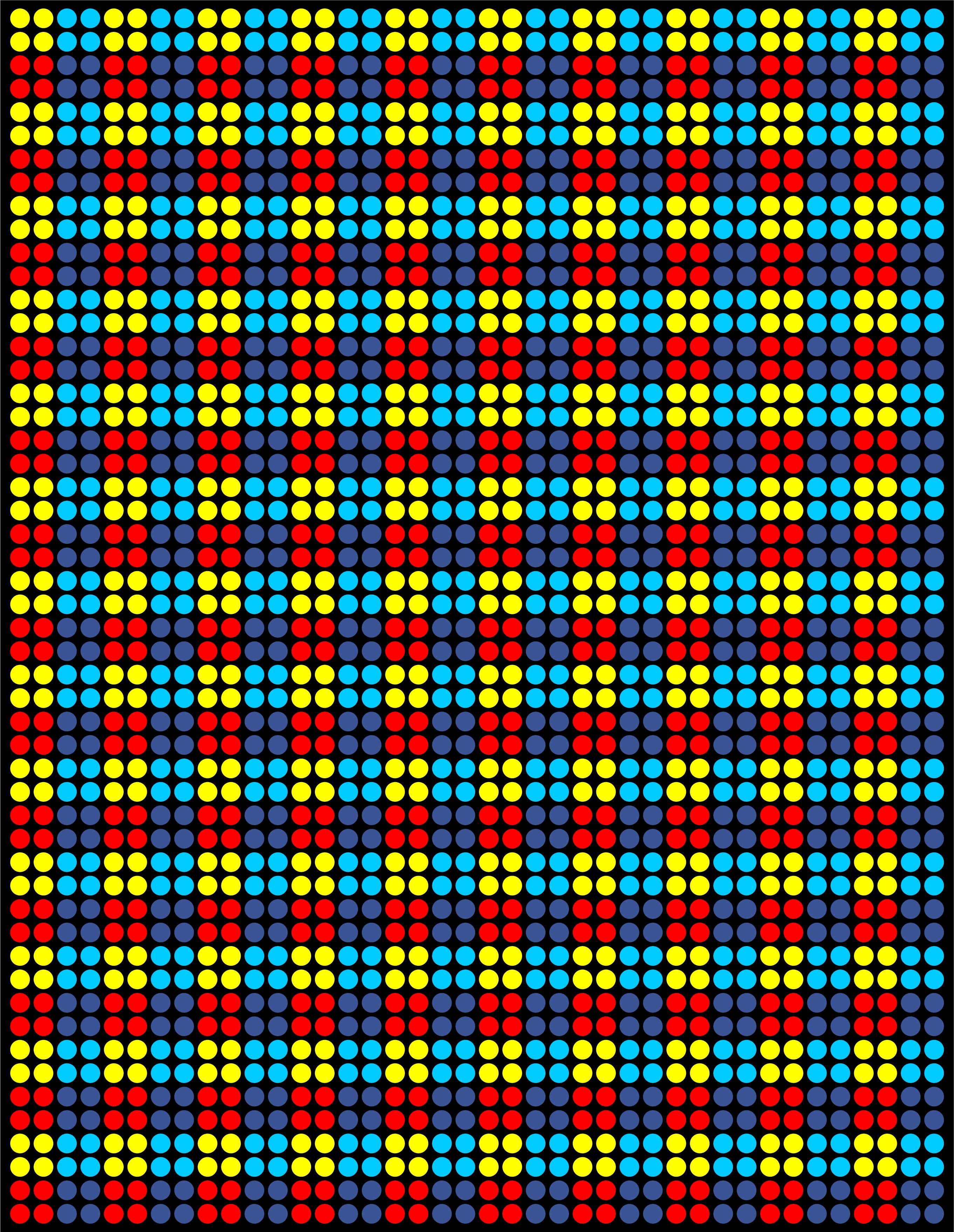 Series: Abstract
Oil Enamel Paint on Canvas

I consider each colored dot to be like a person. You and me and everyone. Together we all make up that image shown. You will notice that in my work all the dots are spread out evenly in a grid. The grid
