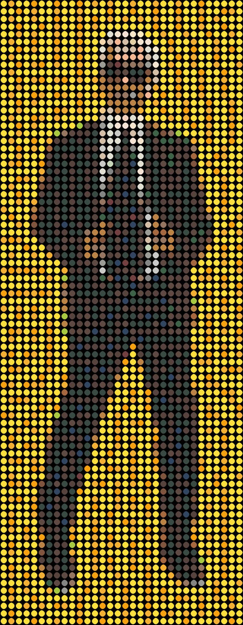 Series: Pop
Pintura al óleo esmaltada sobre lienzo

Considero que cada punto de color es como una persona. Tú, yo y todos. Todos juntos formamos esa imagen que se muestra. Observarás que en mi trabajo todos los puntos están repartidos uniformemente