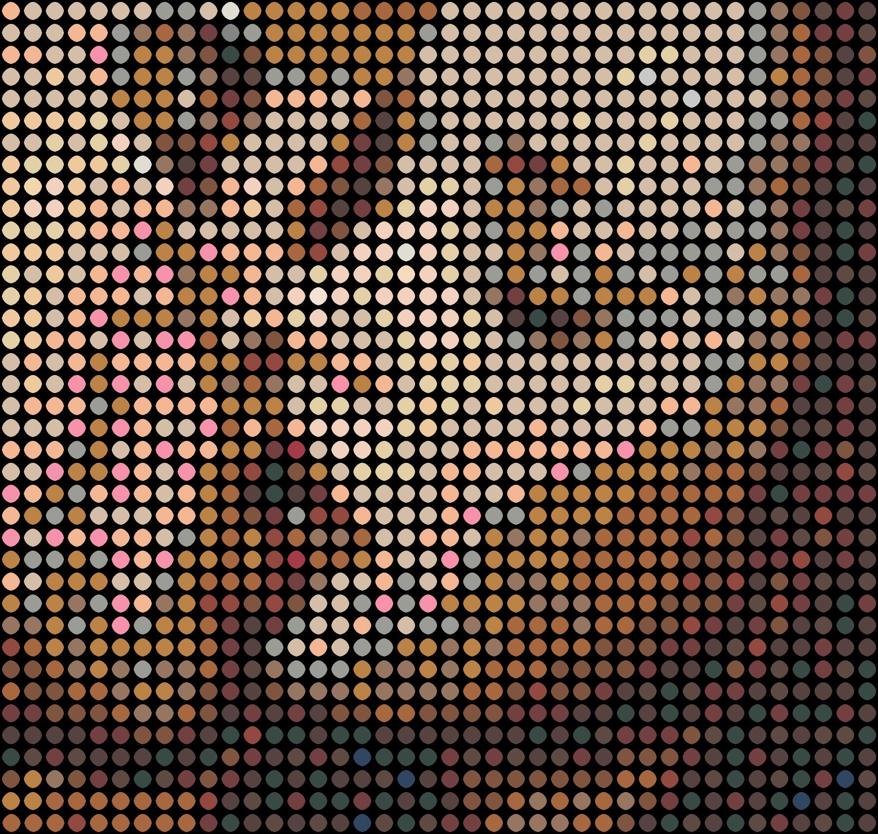 Serie: Pop
Öl-Emaille-Farbe auf Leinwand

Für mich ist jeder farbige Punkt wie eine Person. Du und ich und alle anderen. Gemeinsam bilden wir alle das abgebildete Bild. Sie werden feststellen, dass in meiner Arbeit alle Punkte gleichmäßig in einem