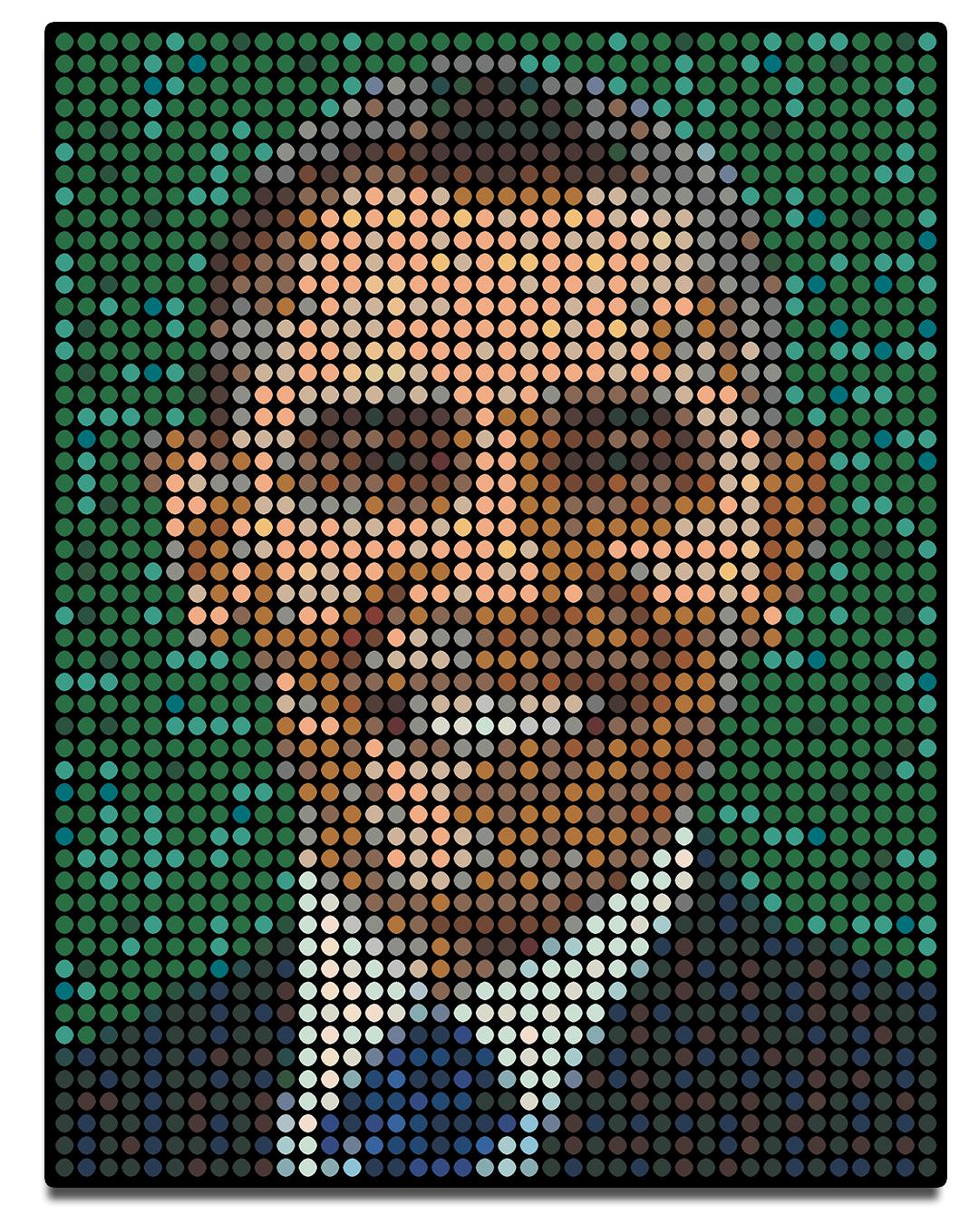 Series: Pop
Oil Enamel Paint on Canvas

I consider each colored dot to be like a person. You and me and everyone. Together we all make up that image shown. You will notice that in my work all the dots are spread out evenly in a grid. The grid stands