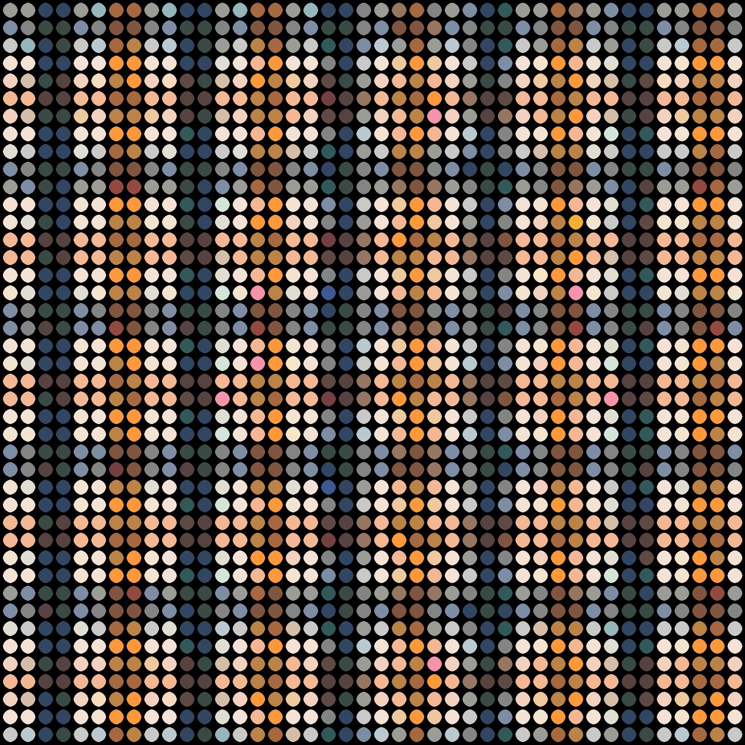 Reihe: Abstrakt
Öl-Emaille-Farbe auf Leinwand

Für mich ist jeder farbige Punkt wie eine Person. Du und ich und alle anderen. Gemeinsam bilden wir alle das abgebildete Bild. Sie werden feststellen, dass in meiner Arbeit alle Punkte gleichmäßig in