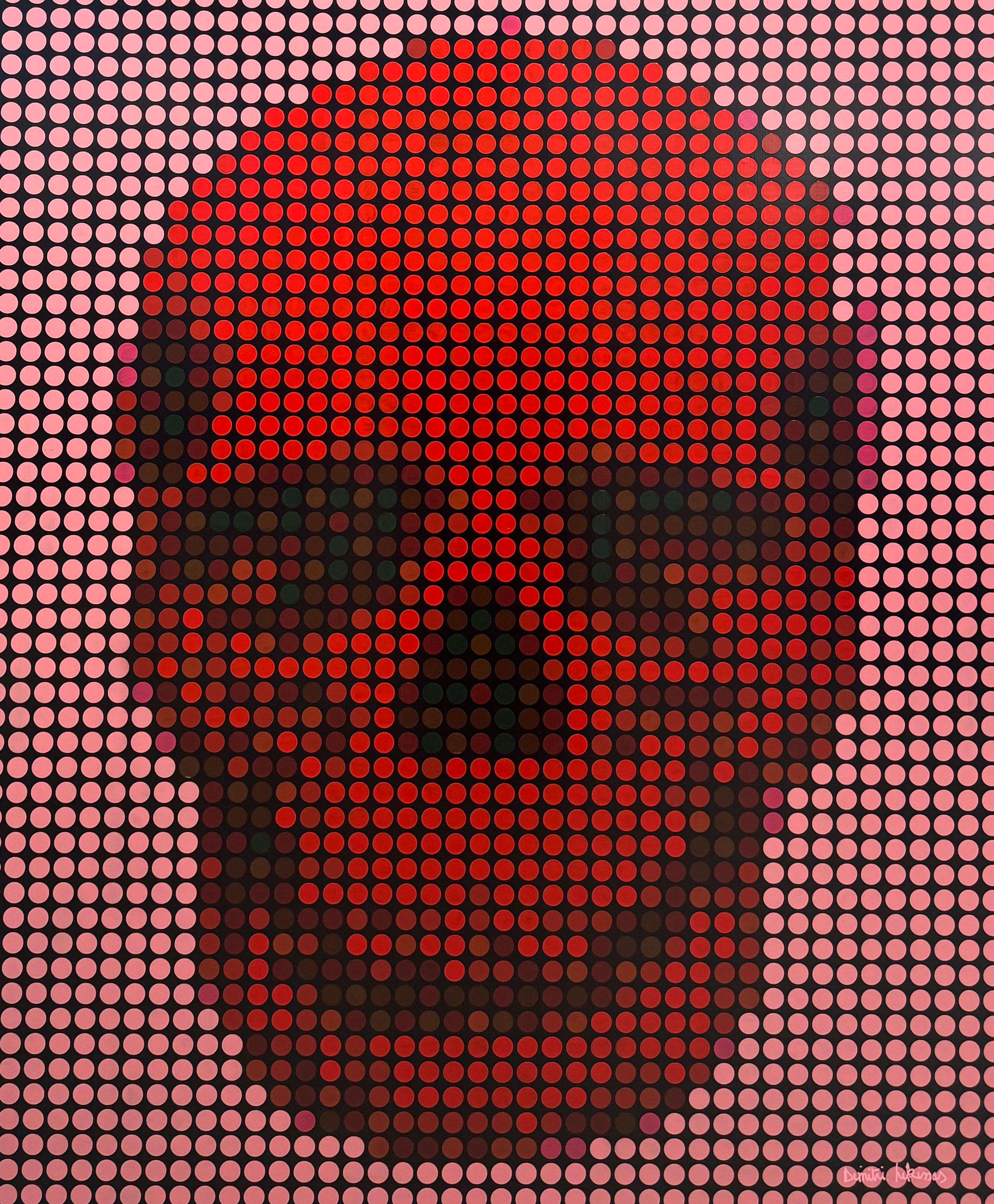 Red Skull, Pink

Series: Greenwich

Oil Enamel Paint on Canvas

48" x 40"

I consider each colored dot to be like a person. You and me and everyone. Together we all make up that image shown. You will notice that in my work all the dots are spread