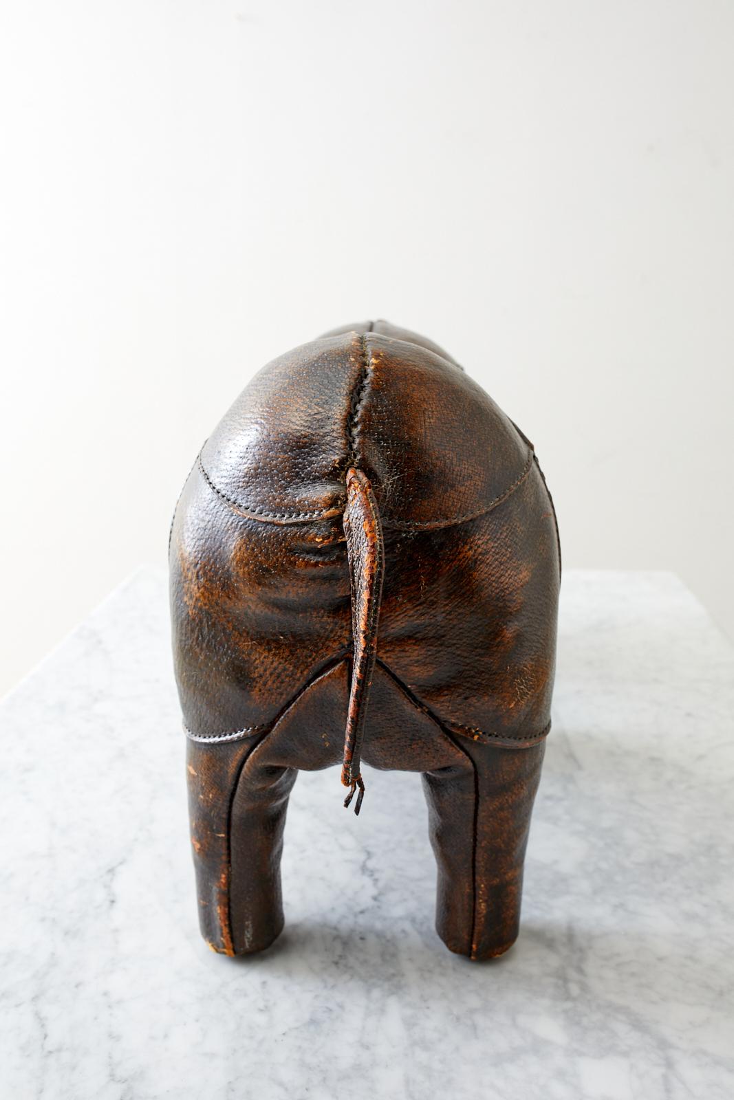 Dimitri Omersa for Abercrombie Leather Rhino Footstool In Distressed Condition In Rio Vista, CA