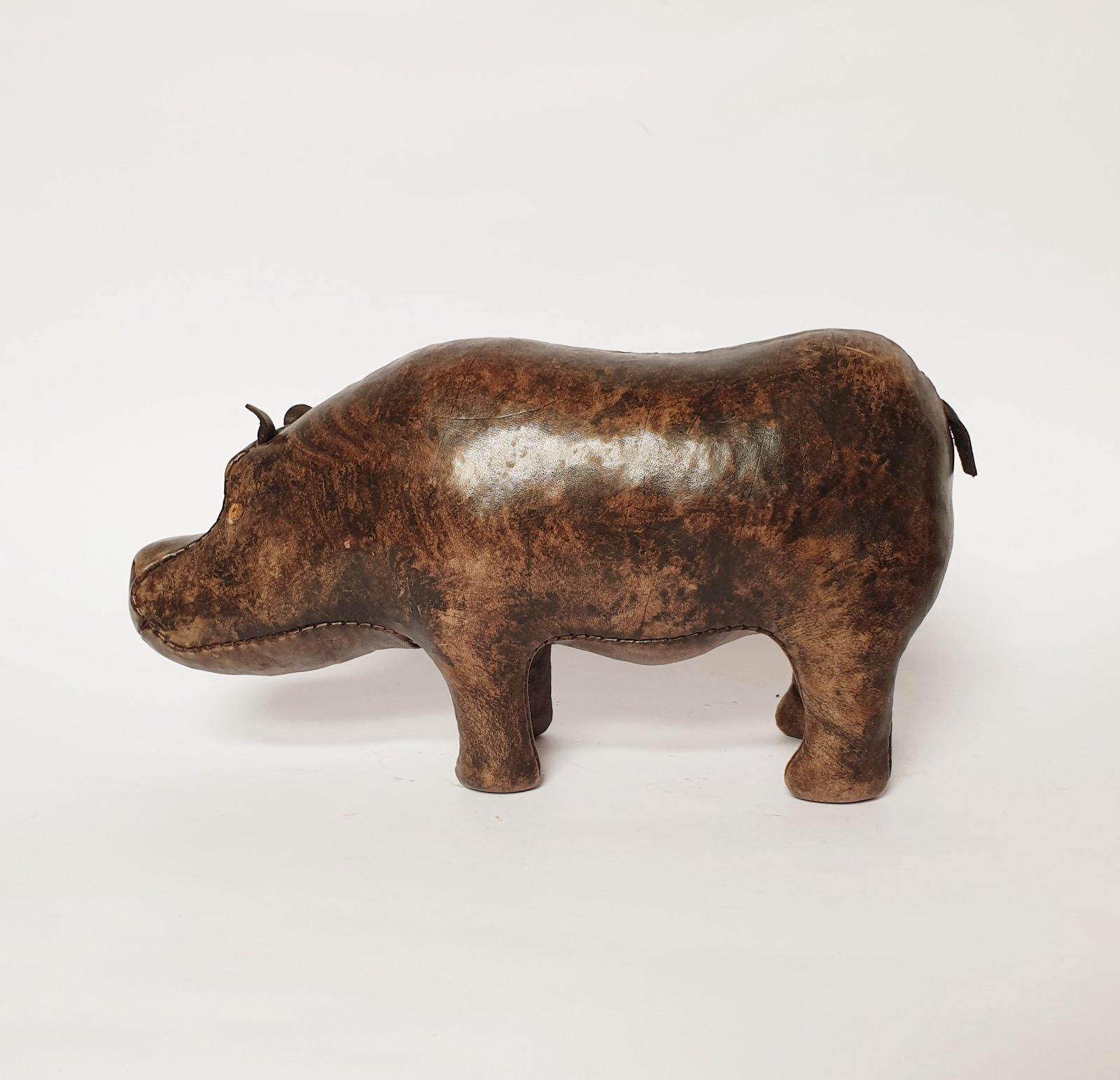 Rare Leather Hyppo designed and manufectured by Dimitri Omersa for Abercrombie and Fitch in the 60s
A gem for every serious collector
This animal shows a beautiful patina throughout the hand-stitched aged leather. .
Dimitri Omersa was born in
