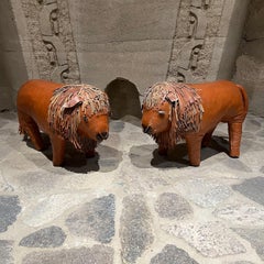 1960s Leather Lion Footstools in the Style of Dimitri Omersa