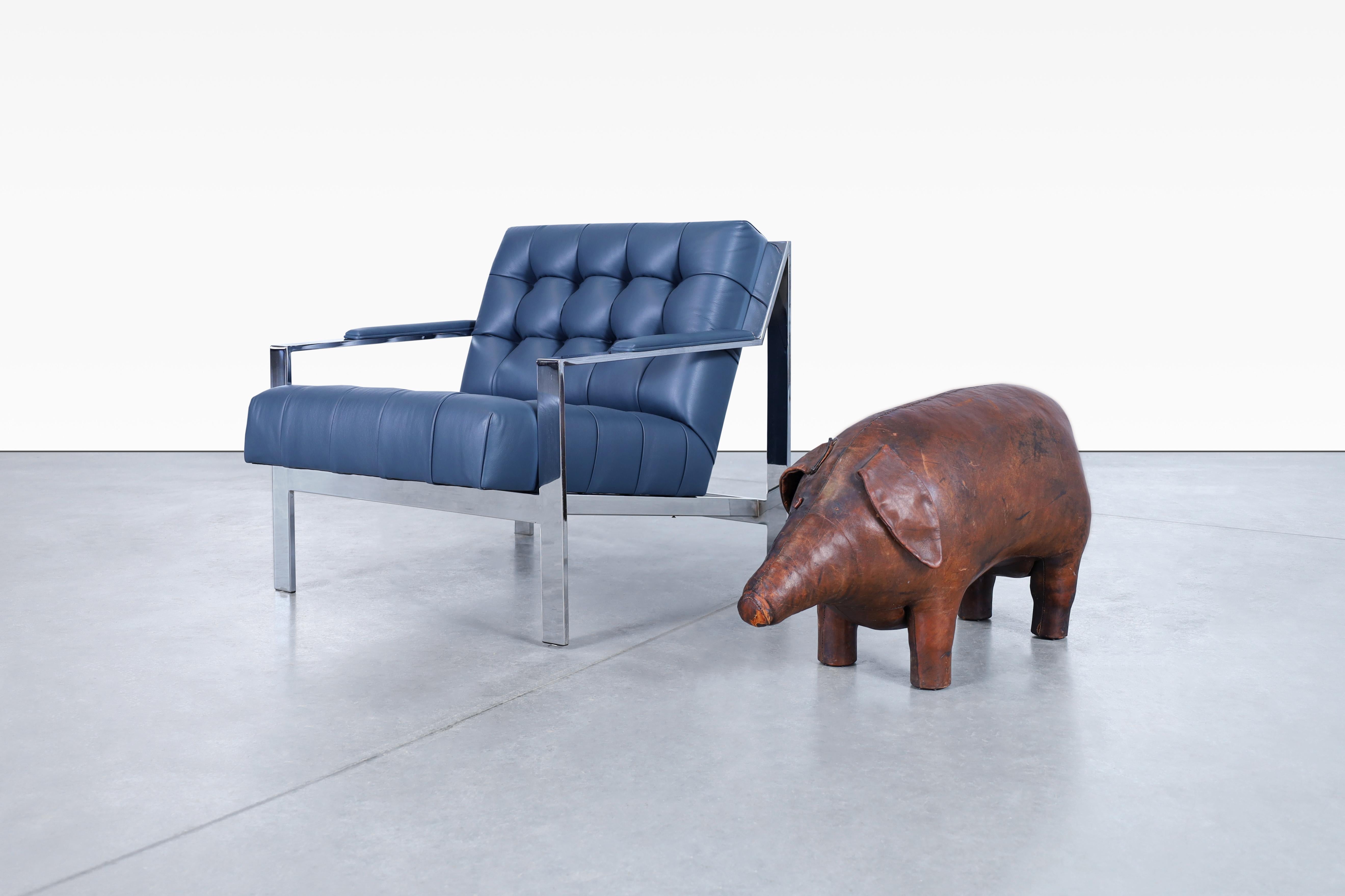 Adorable Abercrombie and Fitch leather pig footstool by Dimitri Omersa, manufactured in England, circa 1960s. This footstool showcases the high-quality craftsmanship and exquisite design. Originally designed to serve as a functional footstool, it
