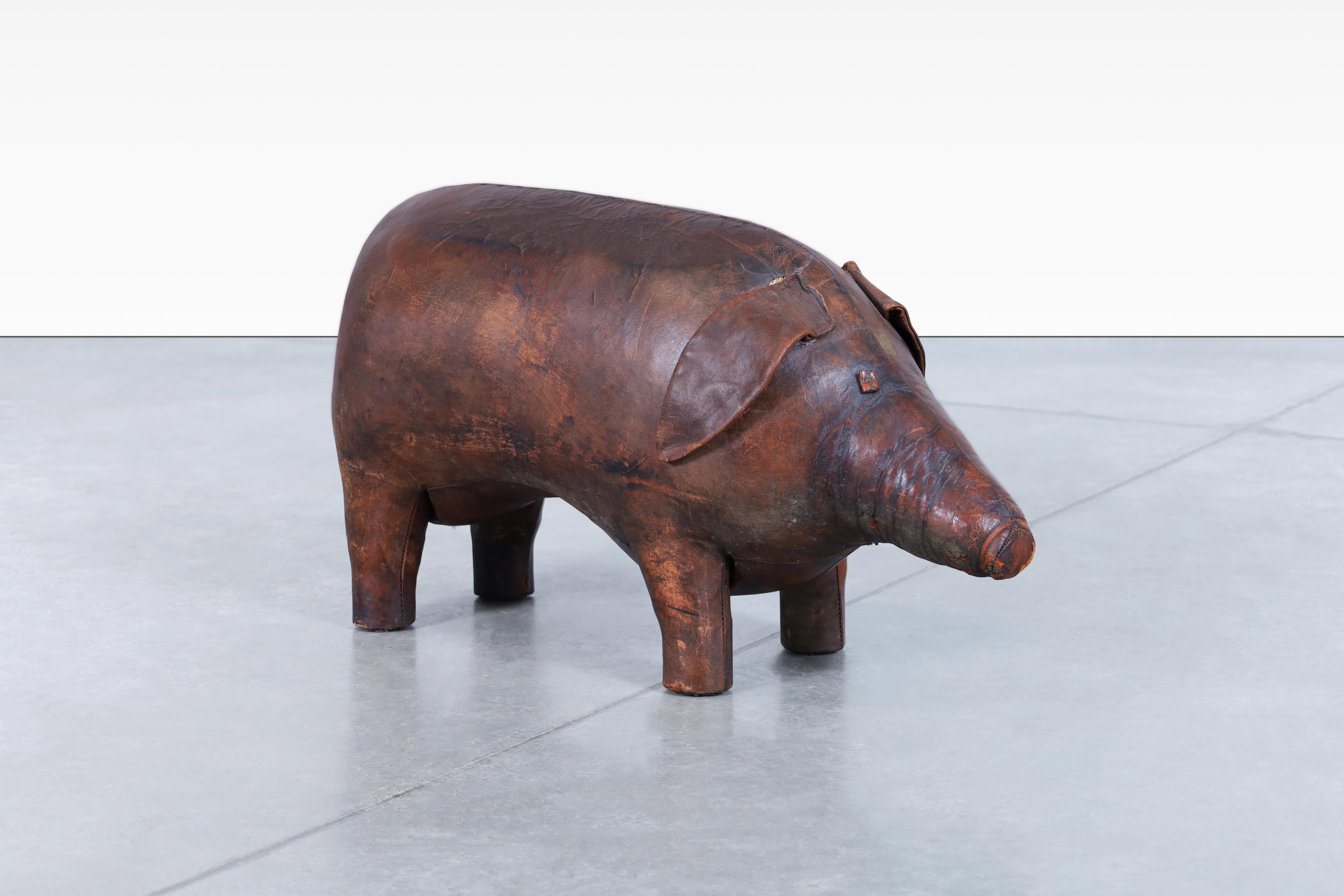 Mid-Century Modern Dimitri Omersa Leather Pig Footstool for Abercrombie and Fitch For Sale