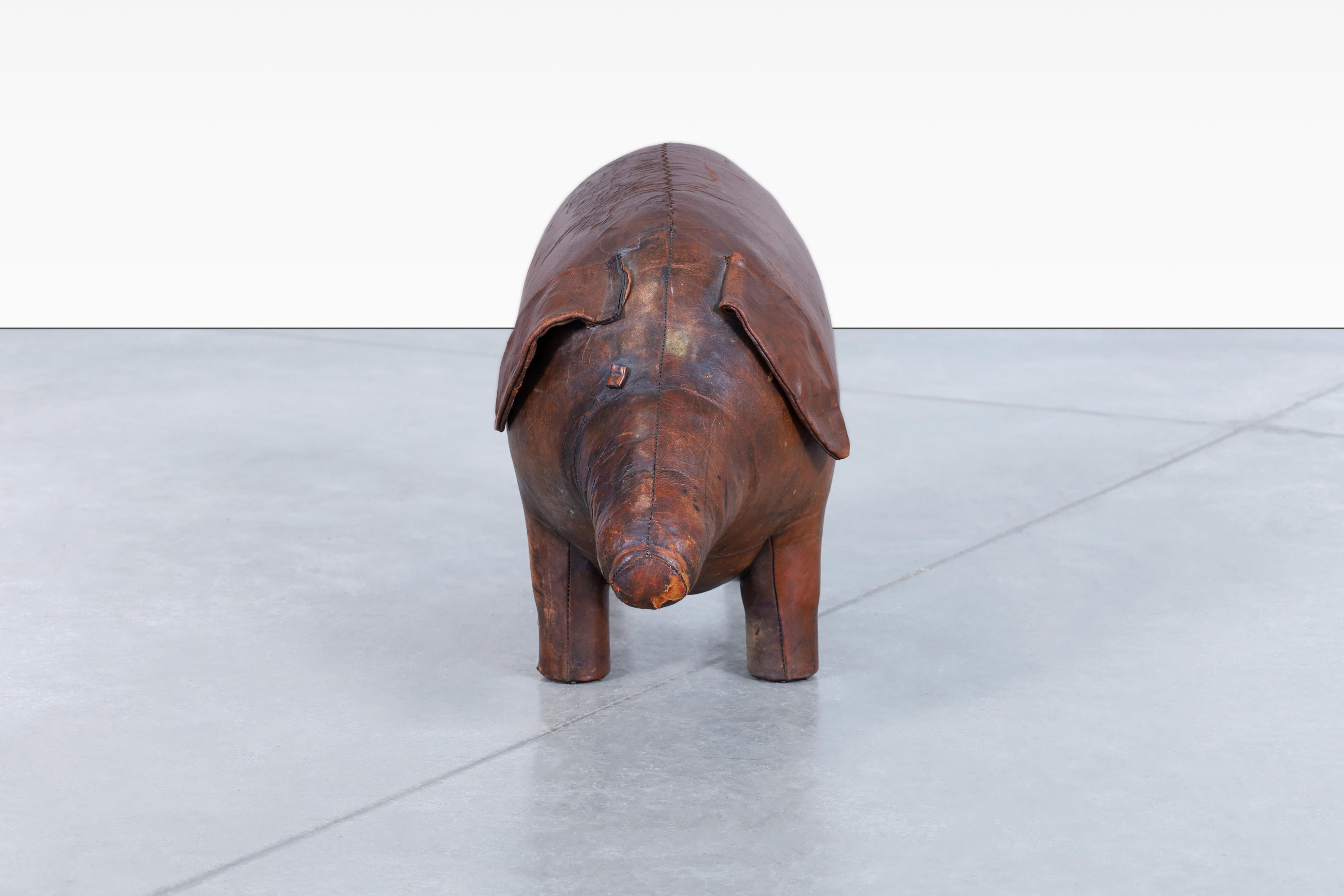 Mid-Century Modern Dimitri Omersa Leather Pig Footstool for Abercrombie and Fitch For Sale