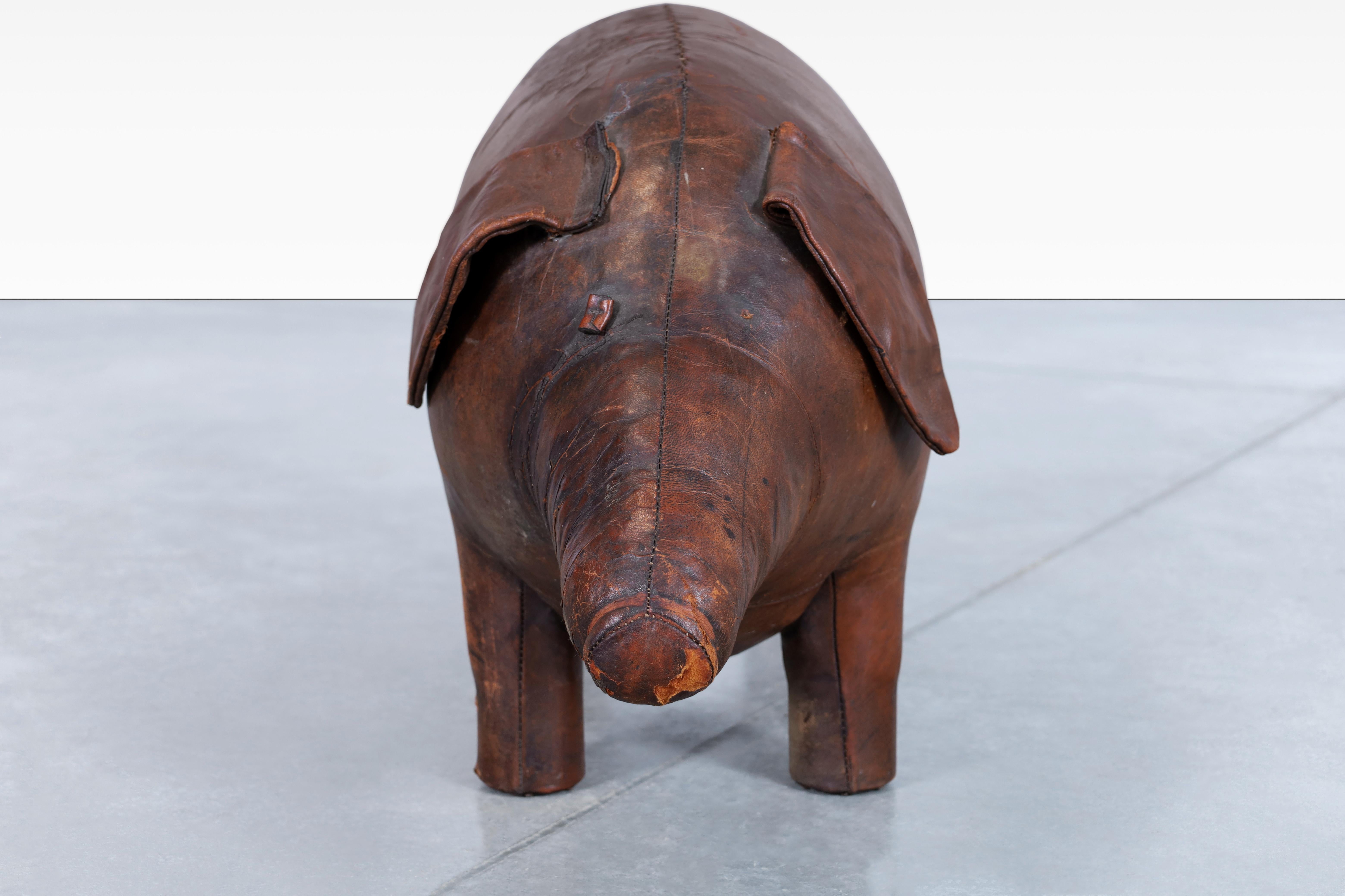 English Dimitri Omersa Leather Pig Footstool for Abercrombie and Fitch For Sale