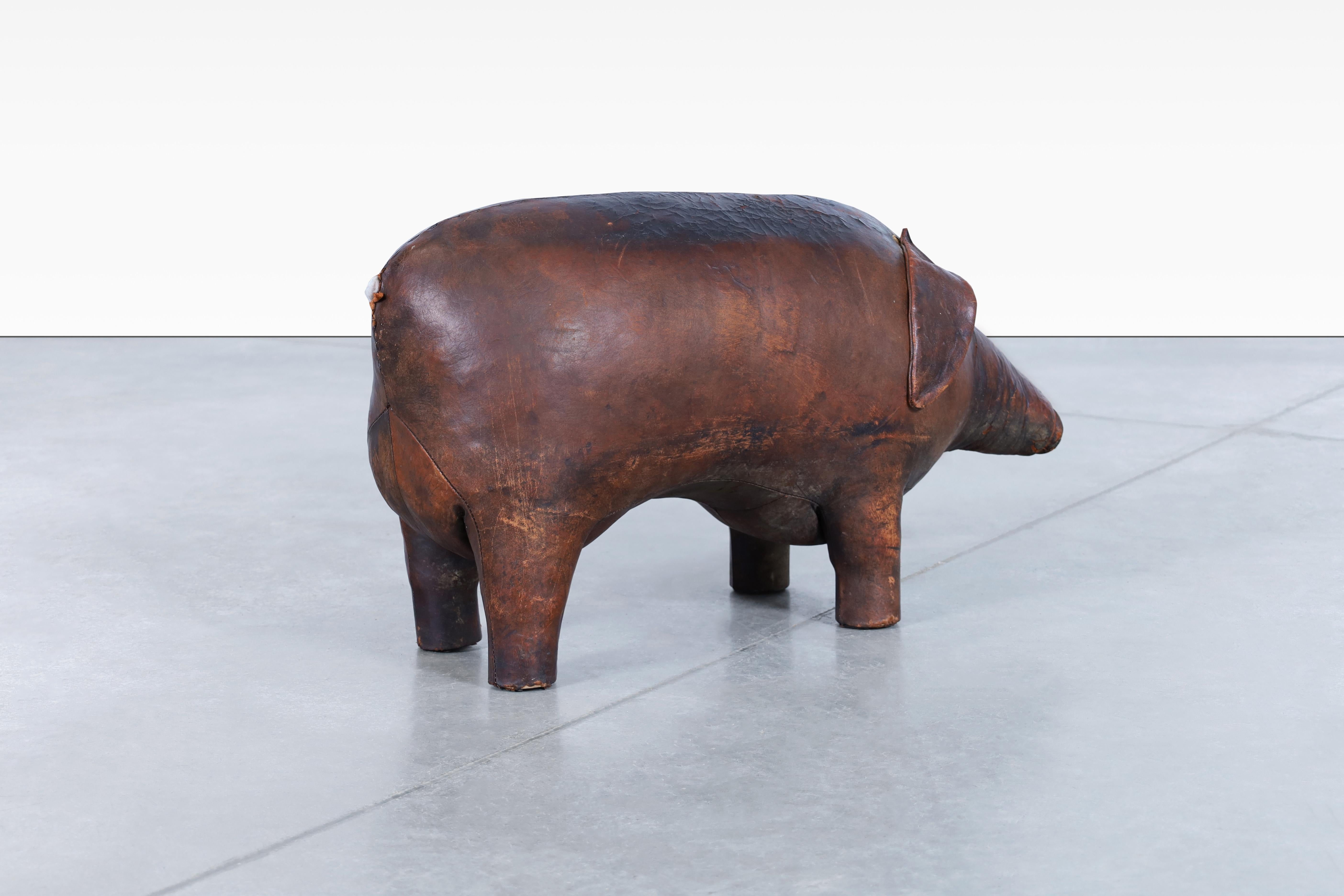 Mid-20th Century Dimitri Omersa Leather Pig Footstool for Abercrombie and Fitch For Sale