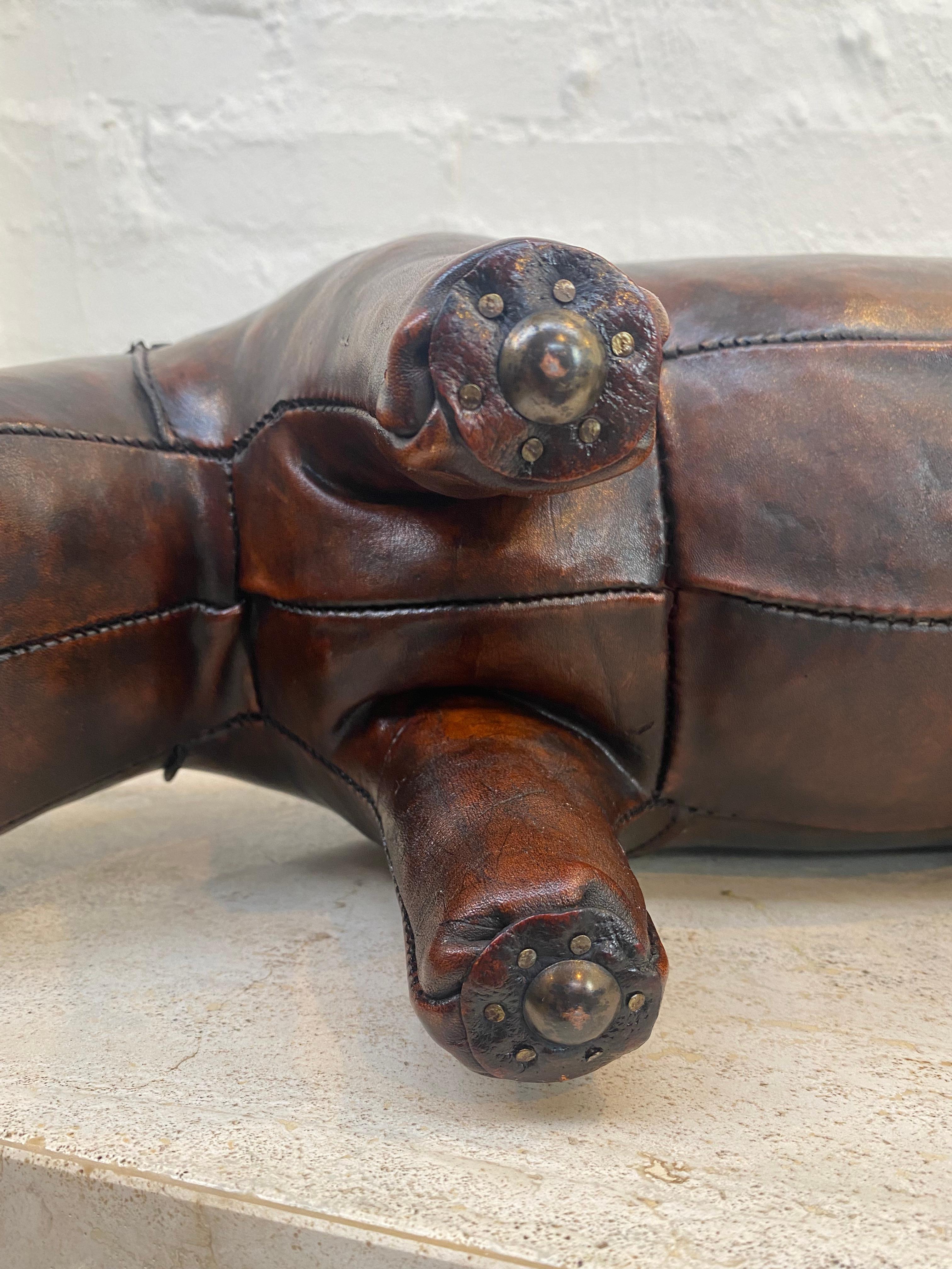 Dimitri Omersa Leather Rhinoceros Footstool, 1960s 8