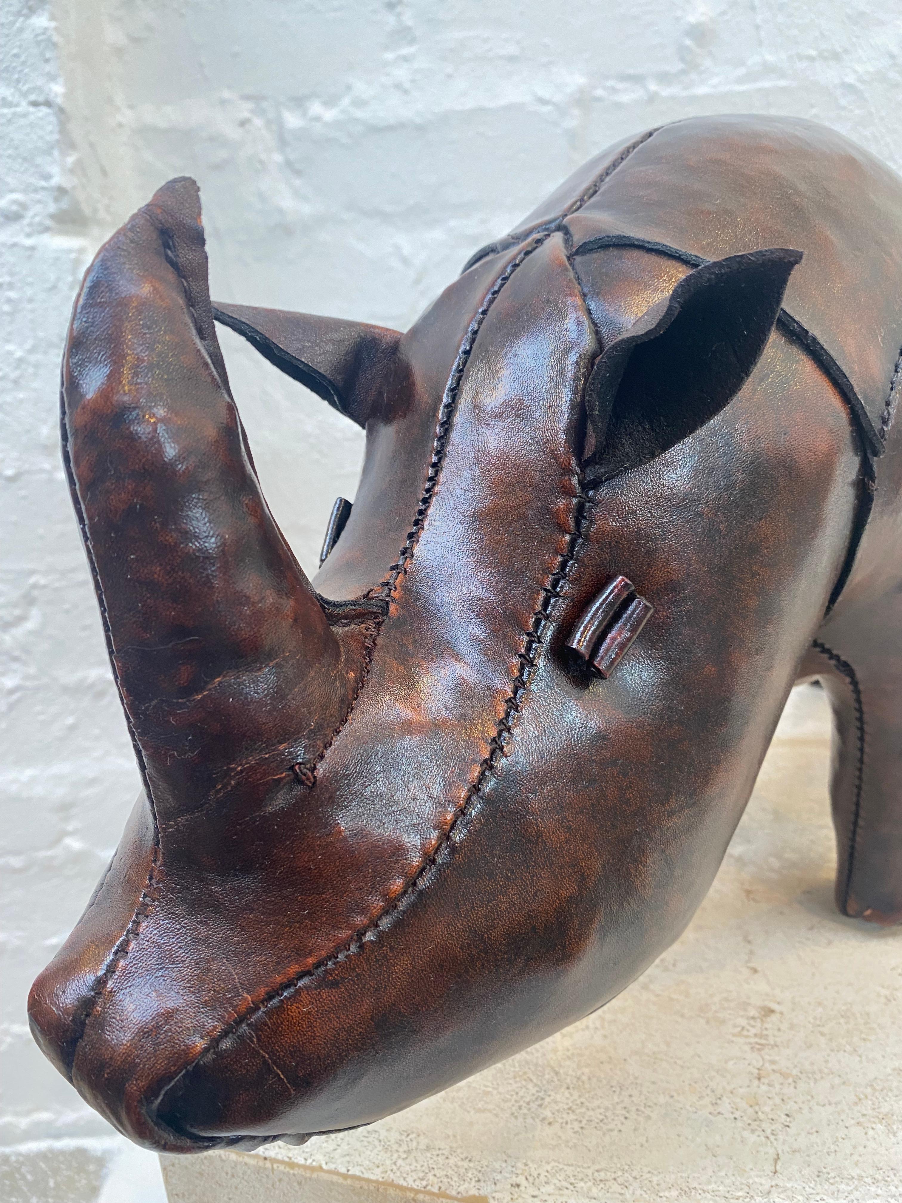 Dimitri Omersa Leather Rhinoceros Footstool, 1960s 2