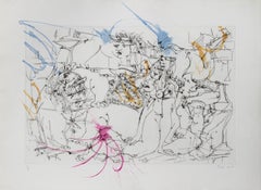 After Picasso III, Surrealist Etching with Watercolor by Dimitri Petrov