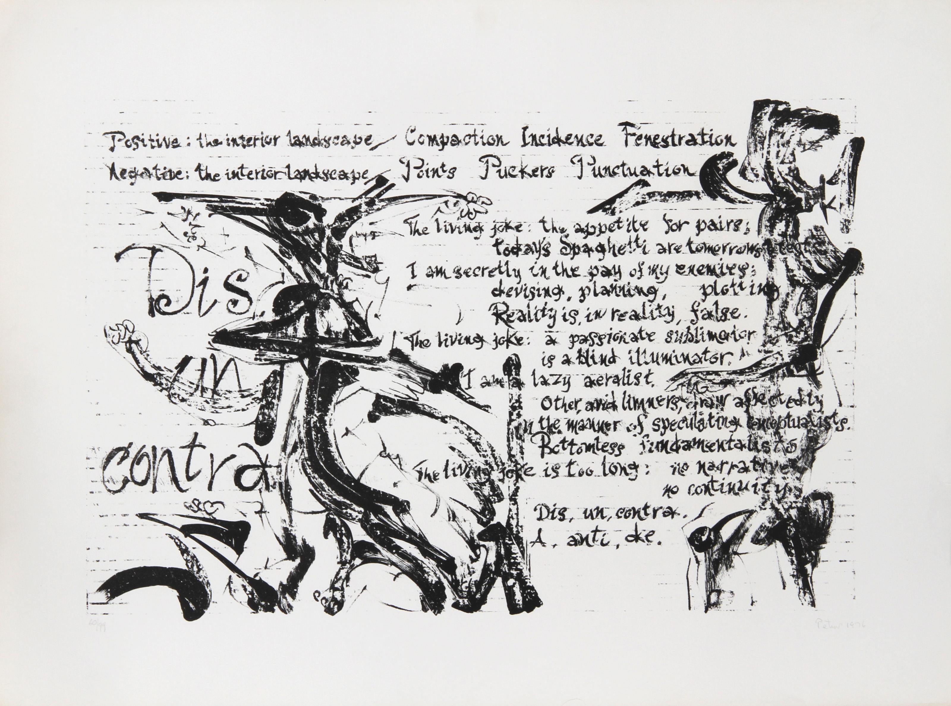 Dimitri Petrov, American (1919 - 1986) - Dis, Un, Contra, Year:  1976, Medium:  Lithograph, signed and numbered in pencil, Edition:  99, Image Size:  16 x 24 inches, Size:  22.5  x 30 in. (57.15  x 76.2 cm)