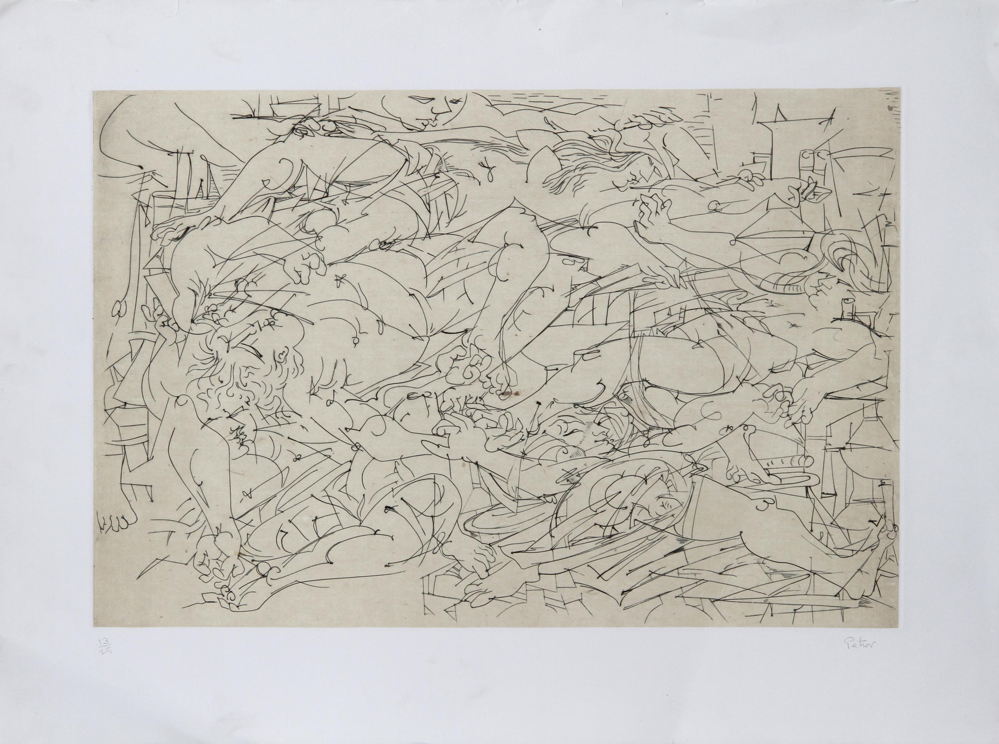 Figurative Accumulation I, Abstract Expressionist Etching by Dimitri Petrov