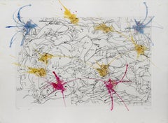 Figurative Accumulation II, Surrealist Etching and Watercolor by Petrov